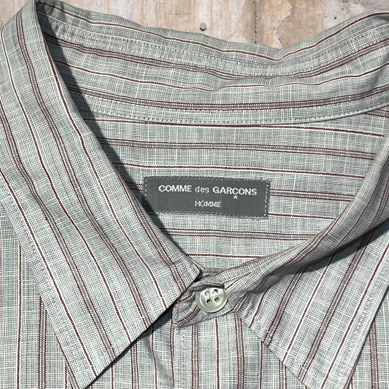 COMME des GARCONS HOMME(コムデギャルソンオム) 80~90'sコットンストライプシャツ 表記消え(XL程度) グレー 田中オム