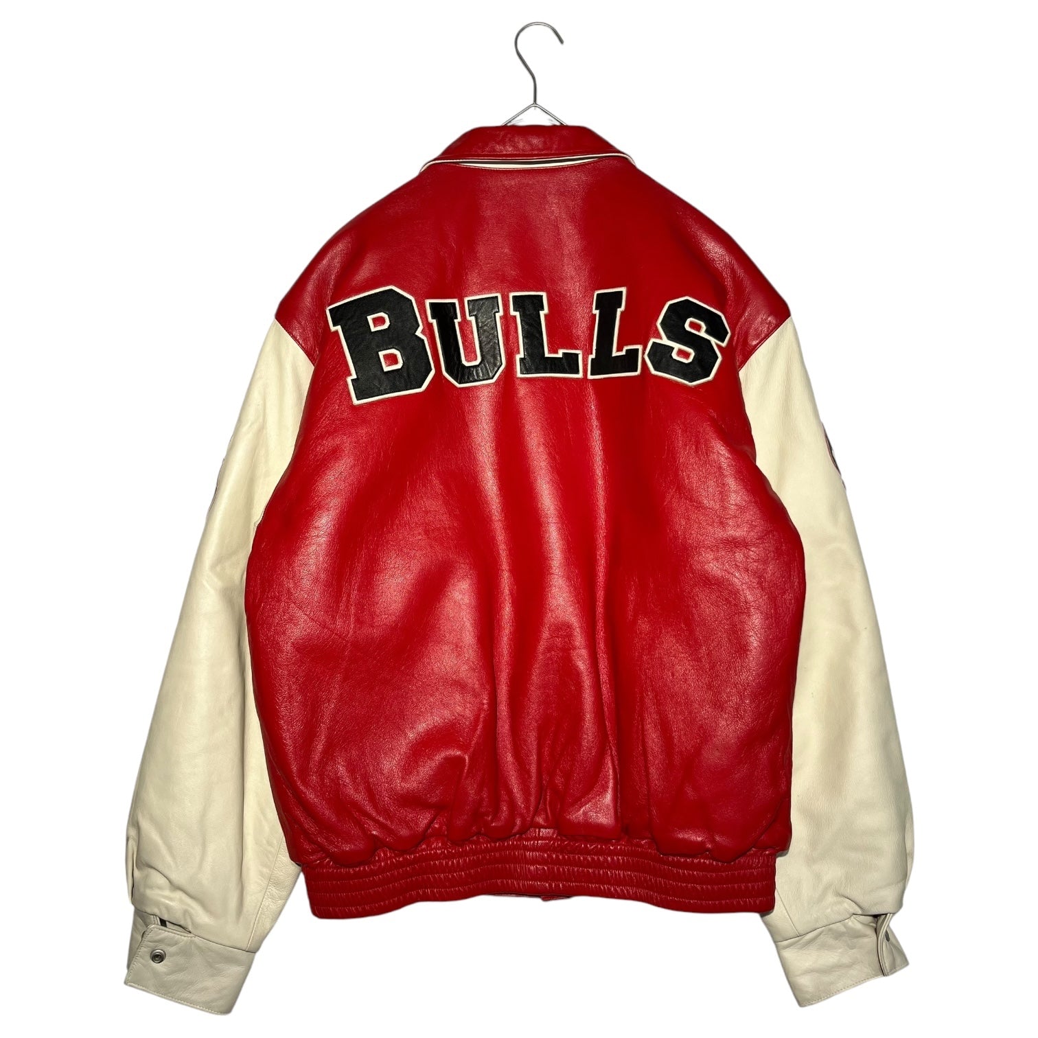 Jeff Hamilton(ジェフハミルトン) 1996 "NBA 50" BULLS Leather LIMITED EDITION JACKET ブルズ レザー スタジアム ジャケット L レッド×ホワイト 90's 90年代 スタジャン 90年代 マイケル ジョーダン ジェフハミルトンサイン入り
