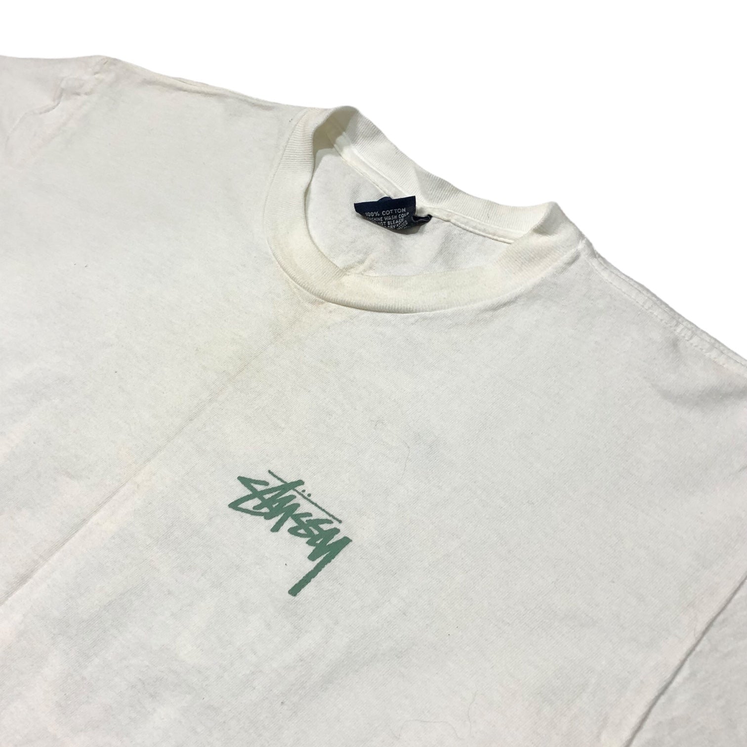 STUSSY(ステューシー) 90’s~00's carp and skull バックプリント 鯉 スカル Tシャツ SIZE L ホワイト×グリーン 90~00年代 OLD STUSSY