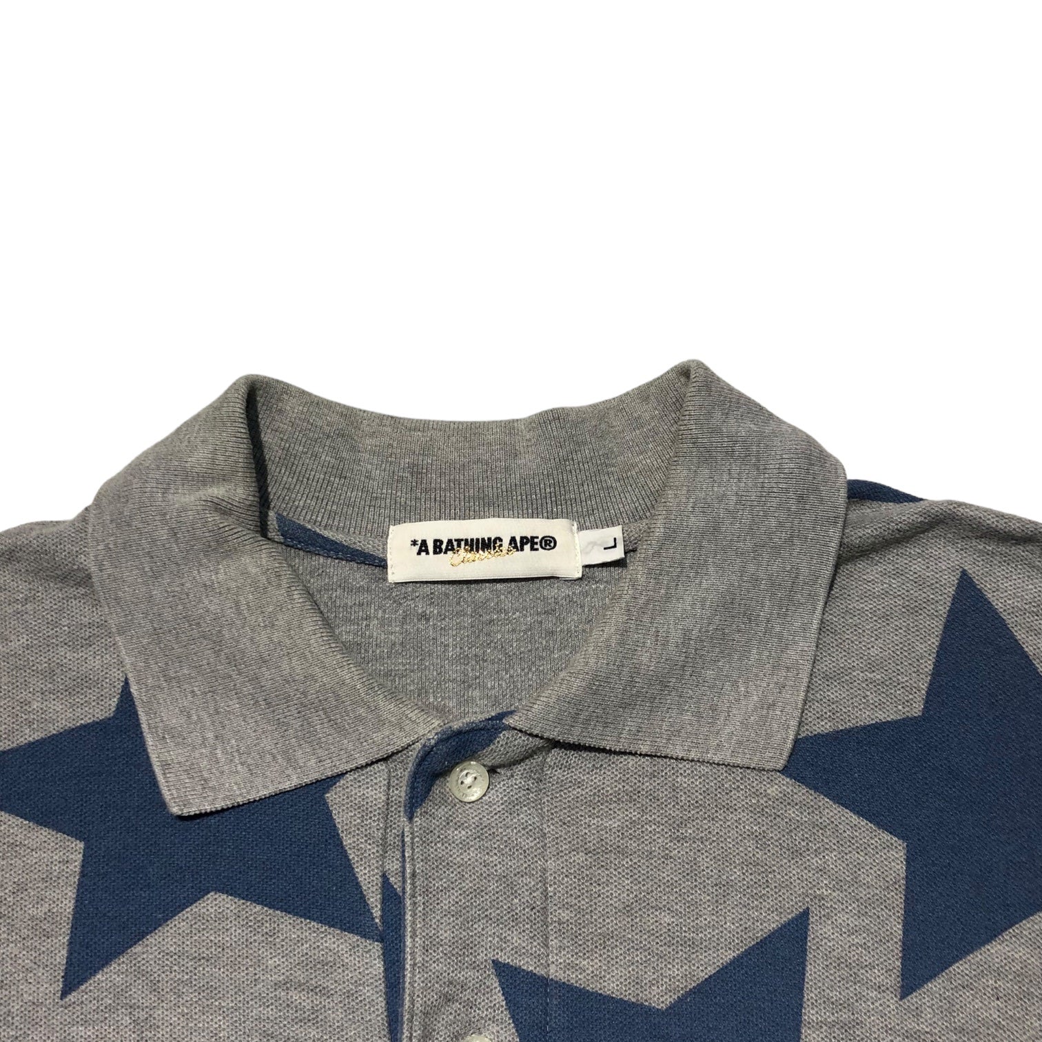 A BATHING APE(アベイシングエイプ) BAPE STA one point logo polo shirt ベイプ スタ ワンポイント ロゴ ポロシャツ L グレー×ネイビー 星