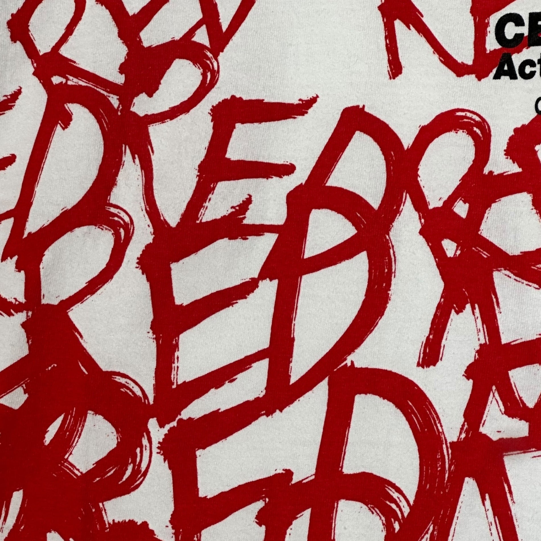 COMME des GARCONS(コムデギャルソン) 15AW "CELEBRATION Action and energy" RED S/S Tee ロゴ プリント Tシャツ OP-T001 M ホワイト×レッド AD2015