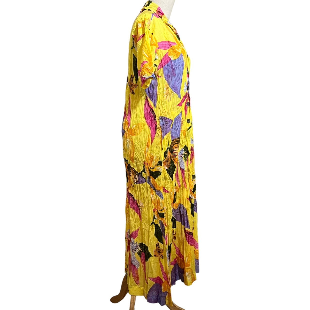 ISSEY MIYAKE(イッセイミヤケ) 06SS Floral wrinkle pleat S/S dress フローラル シワ プリーツ 半袖 ワンピース IM61-FH933 M イエロー 花 ドレス