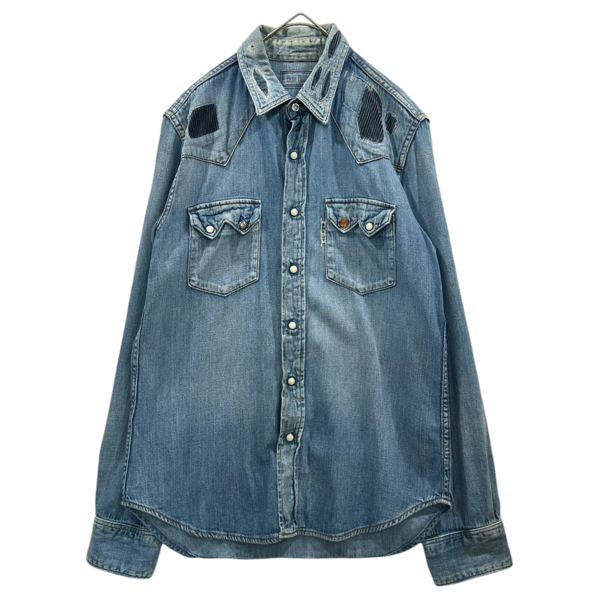 BLUE BLUE(ブルーブルー) BORO Western Denim Shirt ヴィンテージ加工 ウエスタン デニム シャツ 2 ライトインディゴ パッチワーク