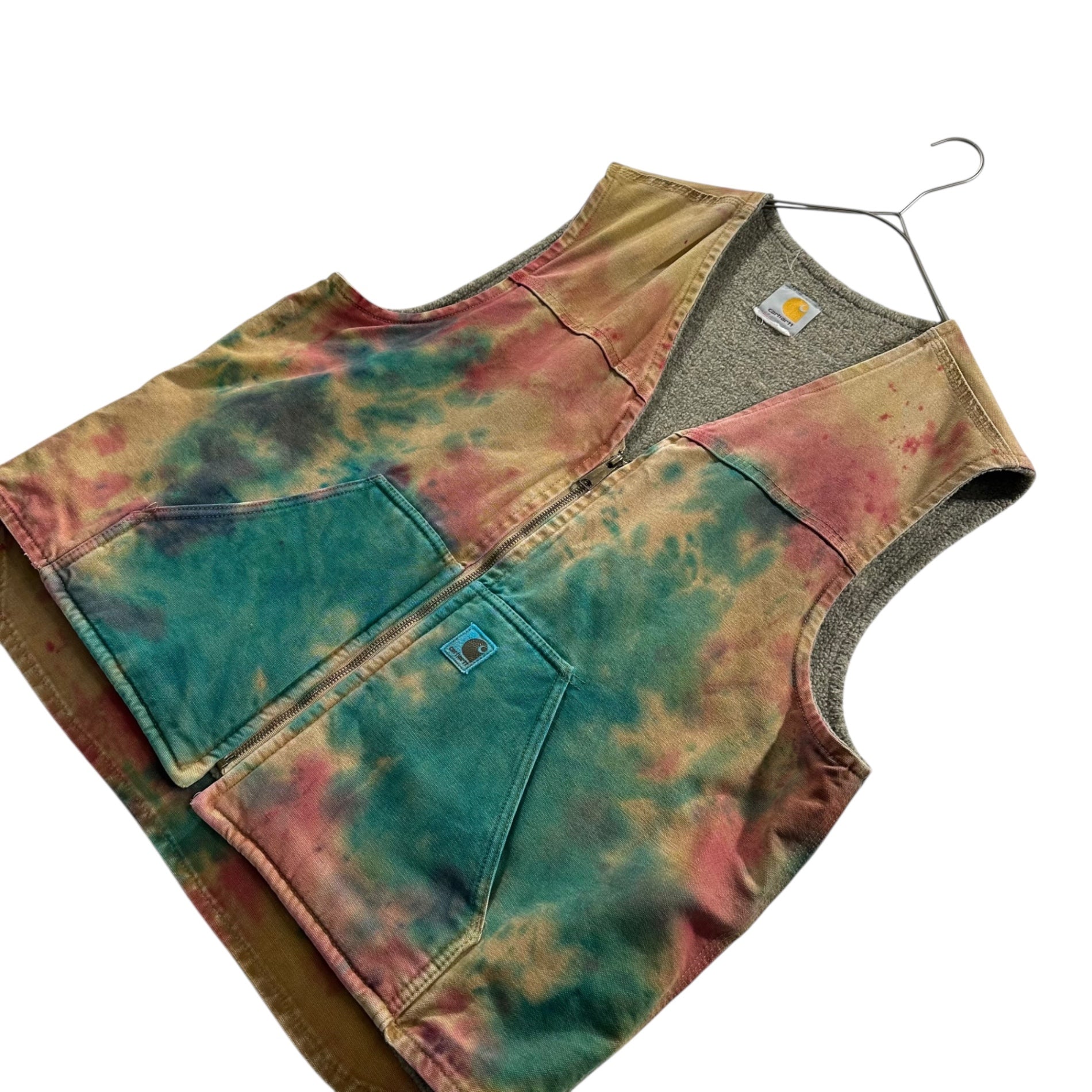 carhartt(カーハート) 00's Marble-dyed Duck Vest 90年代 マーブル ダイ ダック ベスト 2XL程度 ベージュ×レッド×ブルー
