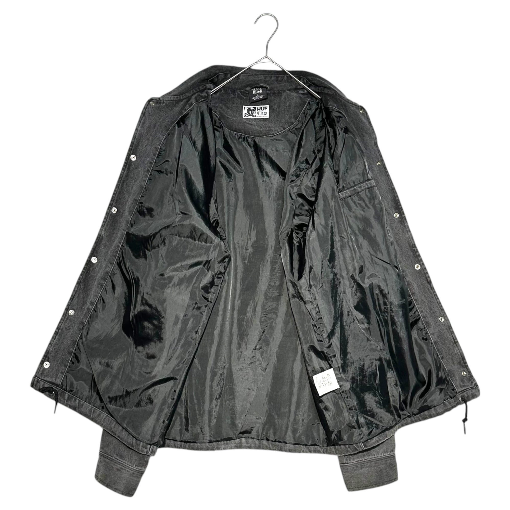 HUF(ハフ) FELIX logo black denim coach jacket フェリックス ロゴ ブラックデニム コーチ ジャケット L ブラック