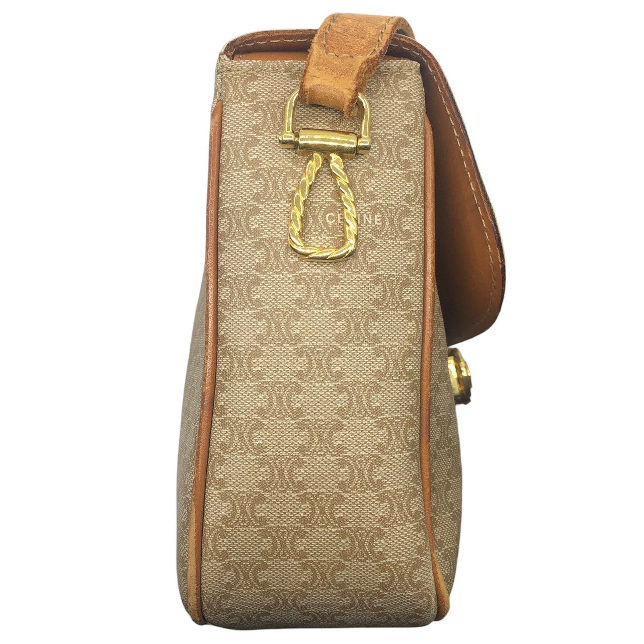 CELINE(セリーヌ) Vintage macadam gold hardware shoulder bag ヴィンテージ ゴールド 金具 マカダム ショルダー バッグ FD07 ベージュ×ブラウン 金 リボン