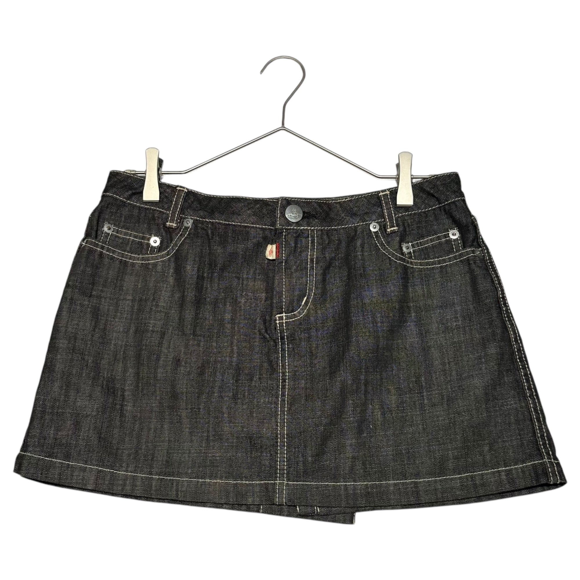 Vivienne Westwood RED LABEL(ヴィヴィアンウエストウッドレッドレーベル) 00's Orb logo denim mini skirt オーブロゴ ロゴ 刺繍 デニム ミニ スカート 357-03-21009 2(M程度) ブラック Y2K