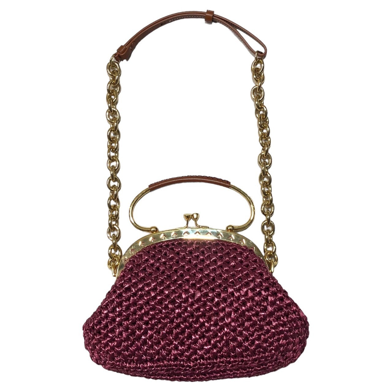 MAISON MARGIELA(メゾンマルジェラ) RAFFIA S.W.A.L.K. II SMALL BAG ニットハンド ショルダー がま口バッグ S56WD0130 ピンク チェーンバッグ