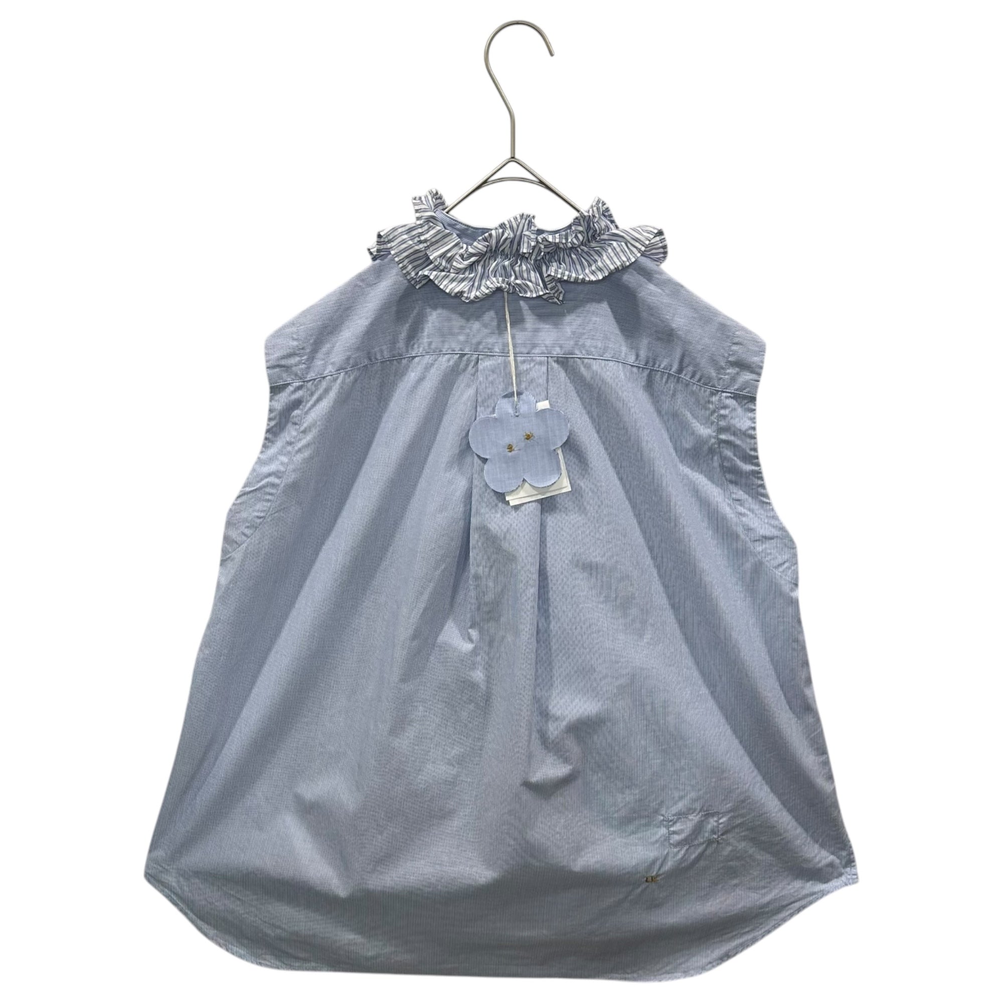 45R(フォーティファイブ・アール) 2024SS Broadcloth Mixed-Ruffle Sleeveless Top ブロードのミックスフリルノースリーブトップ 参考定価46200円 70630532-75-03 3(L程度) スカイブルー×ホワイト ストライプ フリル