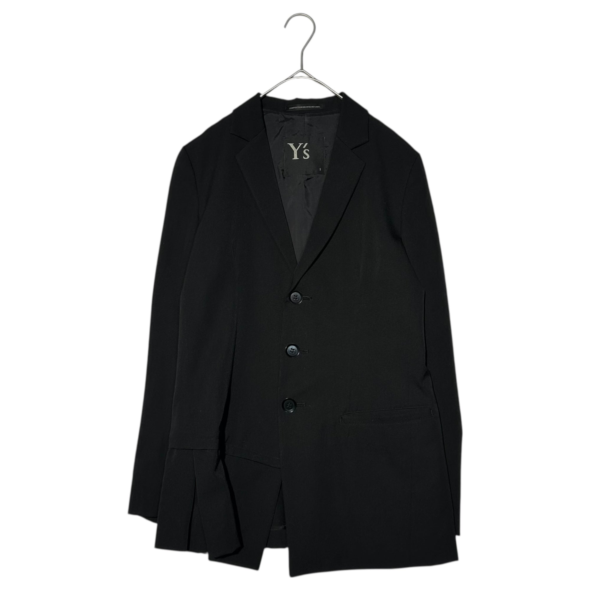 Y's(ワイズ) 3B Asymmetrical front tailored jacket 3ボタン フロント アシンメトリー デザイン テーラード ジャケット YF-J09-100 1(S) ブラック
