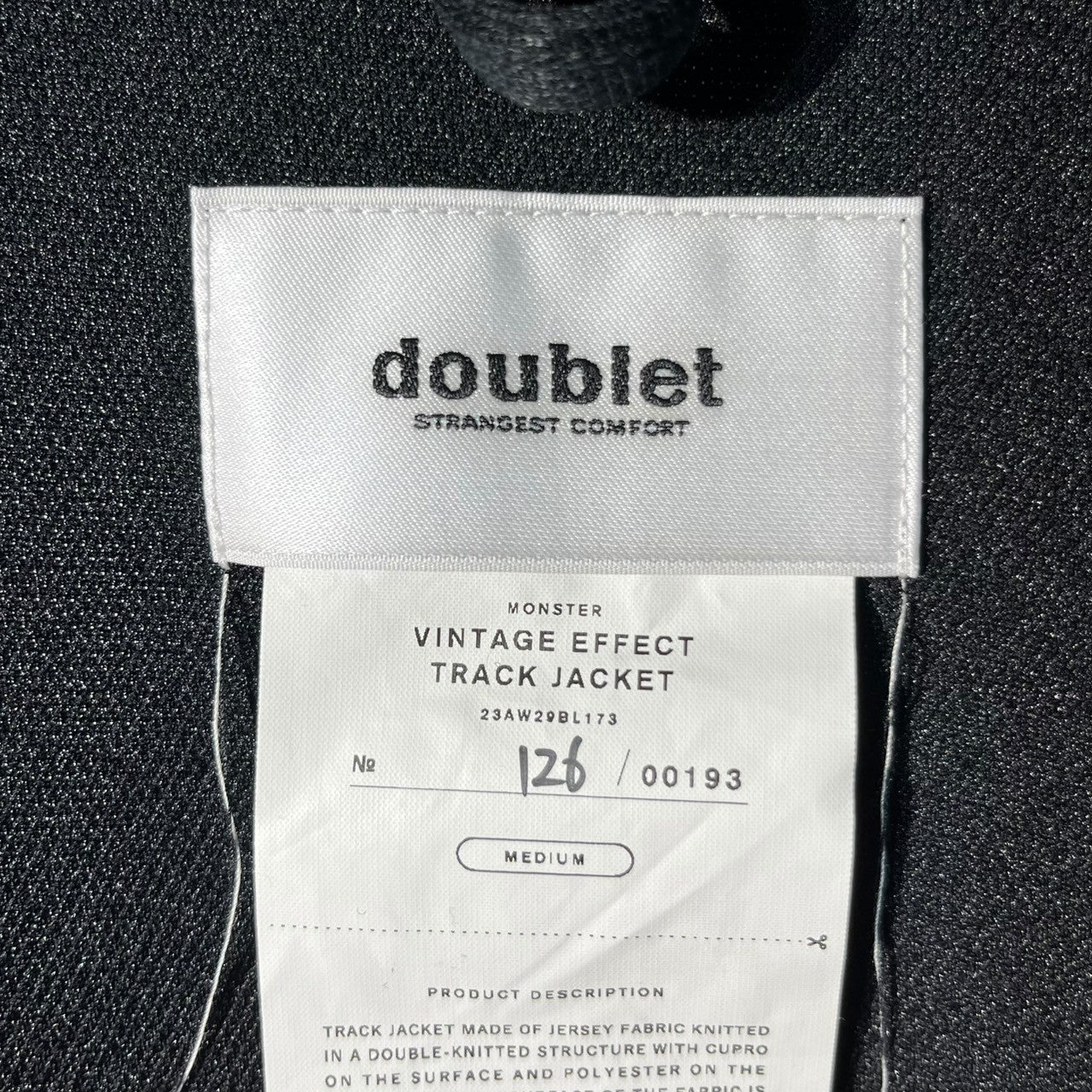 doublet(ダブレット) 23AW VINTAGE EFFECT TRACK JACKET ヴィンテージ エフェクト トラック ジャケット 23AW29BL173 M ブラック