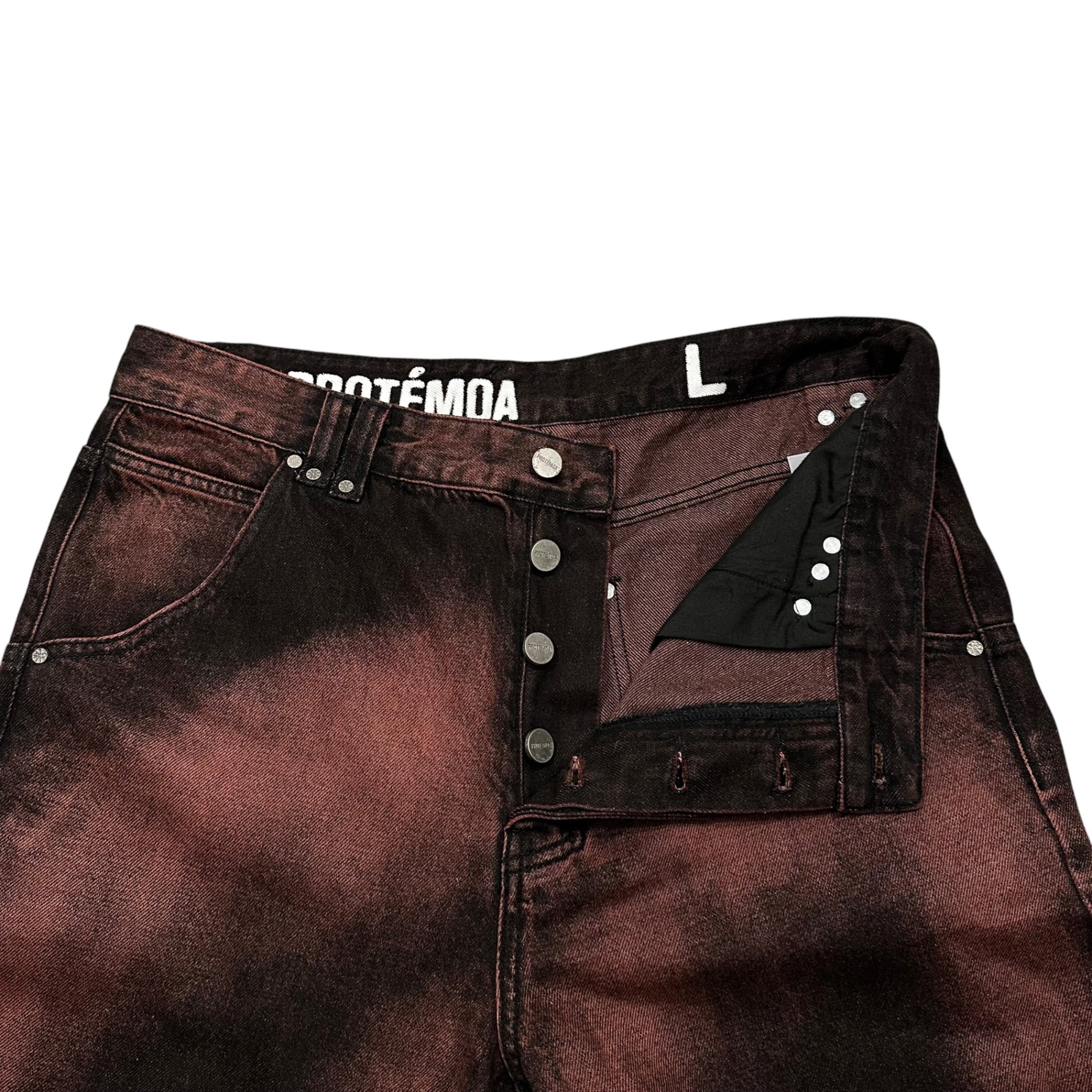 PROTEMOA(プロテモア) Wide denim pants ワイド デニム パンツ L レッド×ブラック