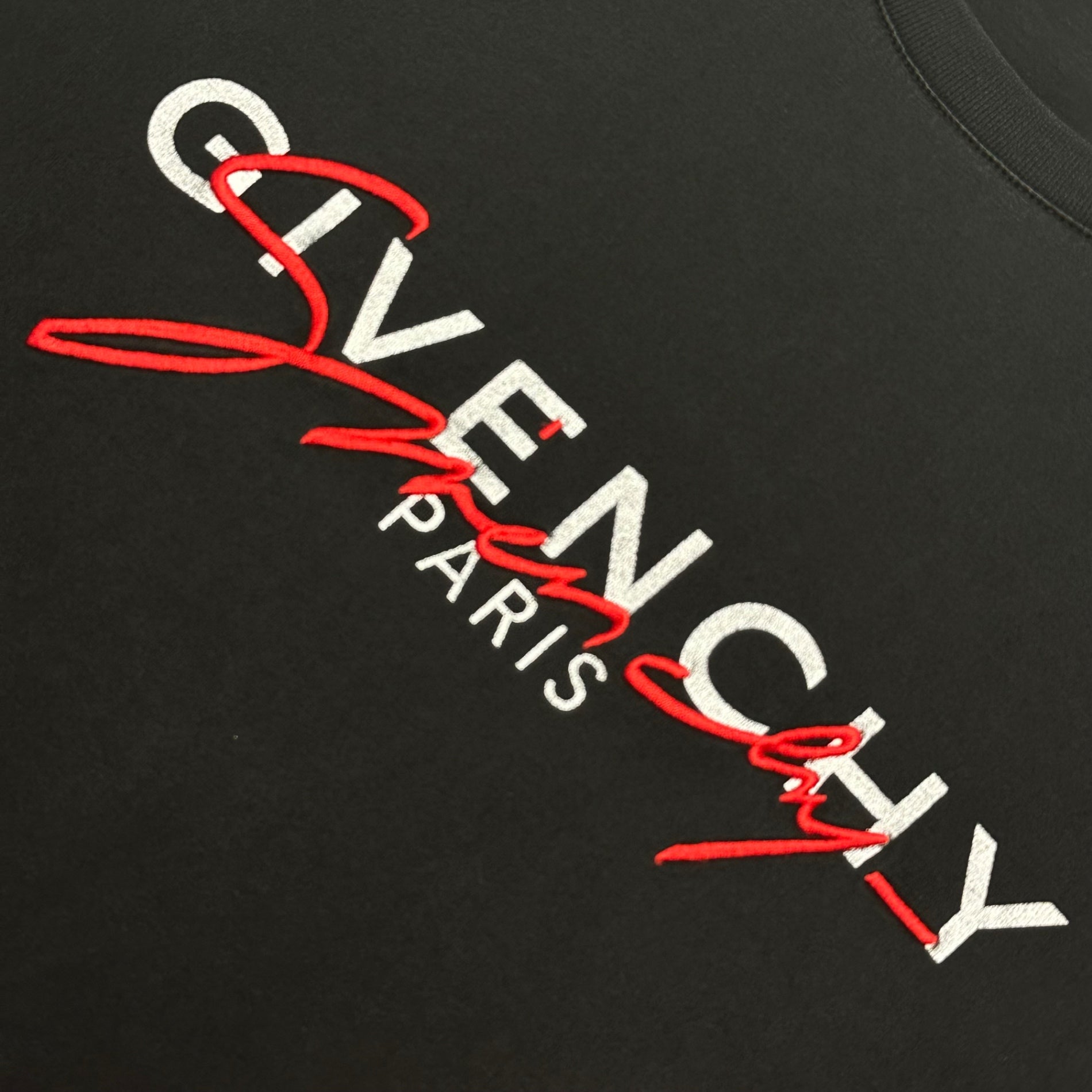 GIVENCHY(ジバンシィ) 2019AW Layered-Logo Crew-Neck T-Shirt 重ね ロゴ クルーネック Tシャツ BM70UK3002 XXL ブラック×ホワイト×レッド