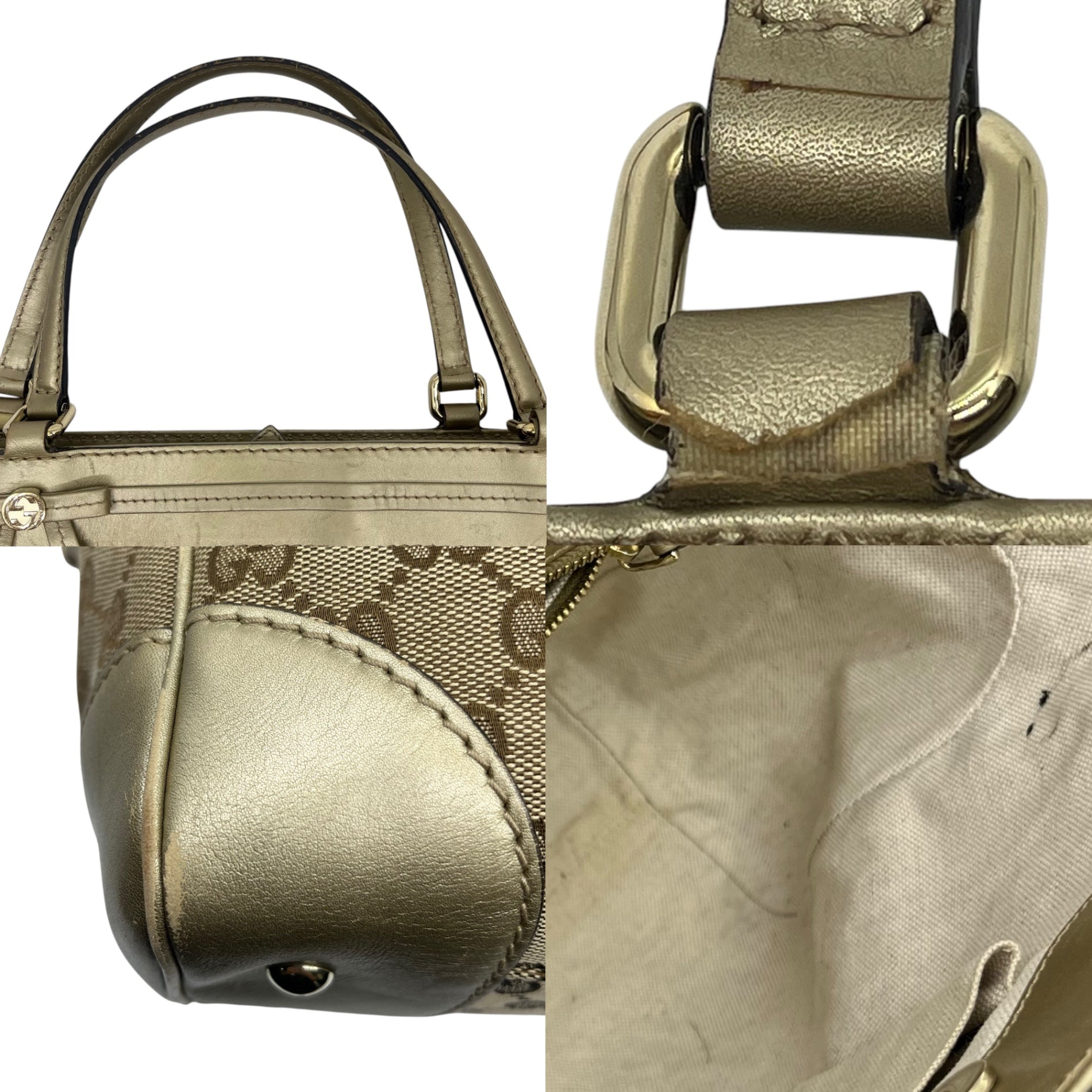 GUCCI(グッチ) GG canvas leather handbag GG キャンバス レザー ハンドバッグ 257061 486628 ベージュ×ゴールド リボン ロゴ
