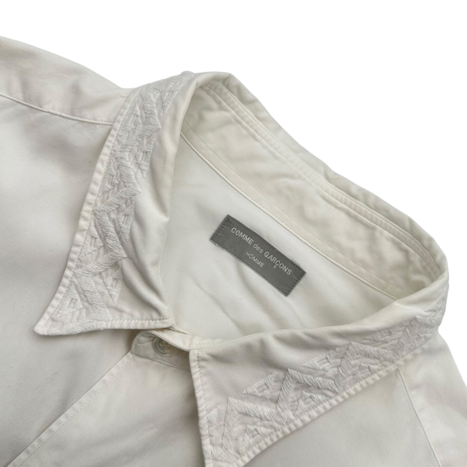 COMME des GARCONS HOMME(コムデギャルソンオム) 90's Geometric Embroidery L/S Oversized Shirt 90年代 ジオメトリック 幾何学 刺繍 長袖 オーバーサイズ シャツ FREE ホワイト ホワイトオンホワイト 田中オム 稀少アイテム