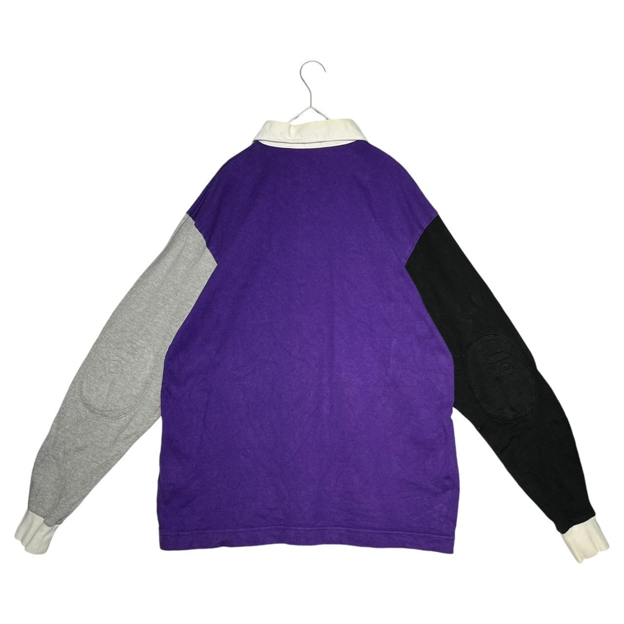 BAPE BY A BATHING APE(ベイプ バイ アベイシングエイプ) 00's border switching logo L/S polo shirt ボーダー 切替 ロゴ 長袖 ポロシャツ L ブラウン×ブラック カモフラ モンキー エルボーパッチ