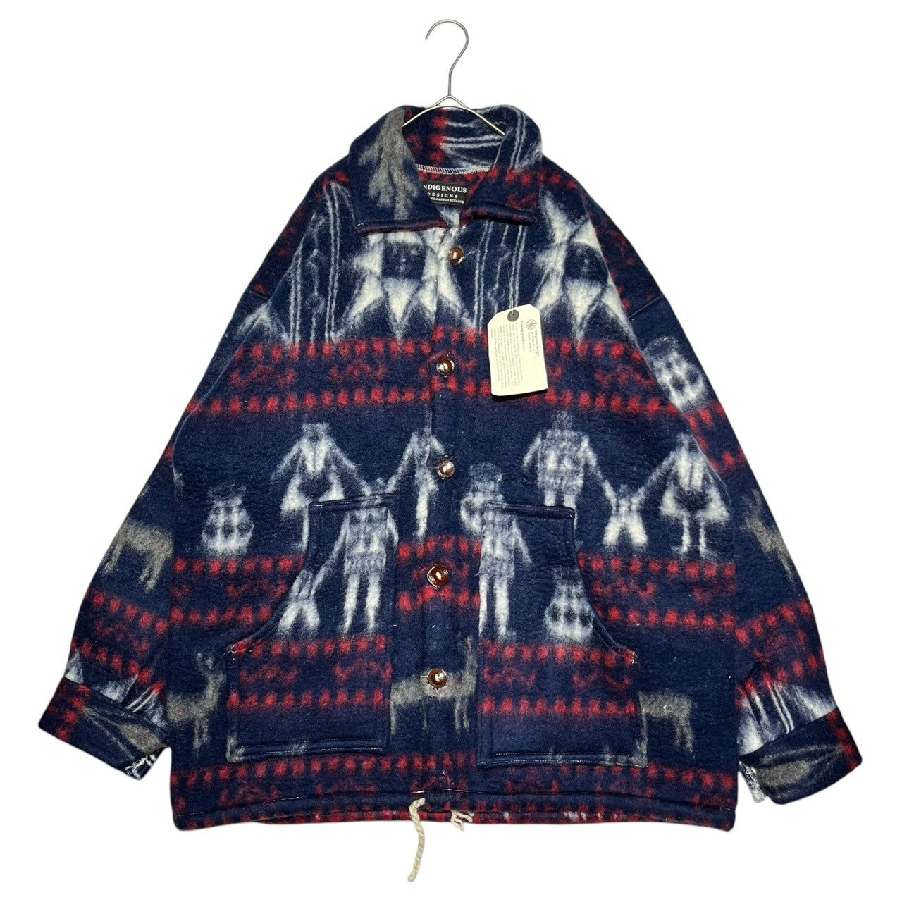 INDIGENOUS DESIGNS(インディアンデザインズ) Ecuadorian made Indian wool felt jacket エクアドル製 インディアン ウール フェルト ジャケット L ネイビー 環境保護 オーガニック サスティナブル