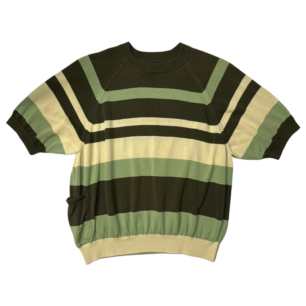 SUNSEA(サンシー) 20SS CLIFs Border Sweater/ボーダーセーター/半袖 20S51 SIZE 2(M) ベージュ×カーキ×ライトグリーン