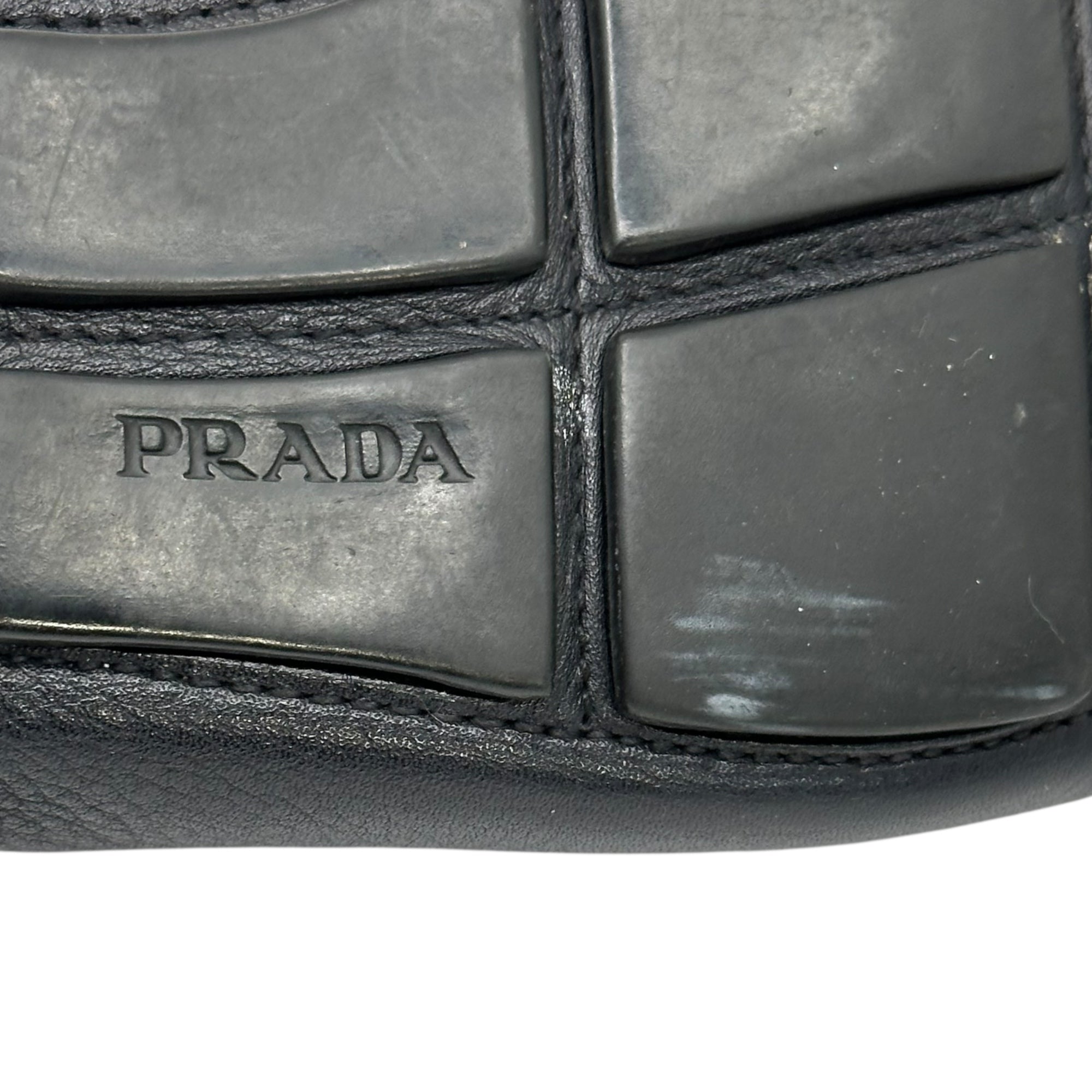 PRADA(プラダ) Emblem Logo Leather Driving Shoes エンブレム ロゴ レザー ドライビング シューズ 2170 7 1/2 2D(26.5cm程度) ダークネイビー ローファー