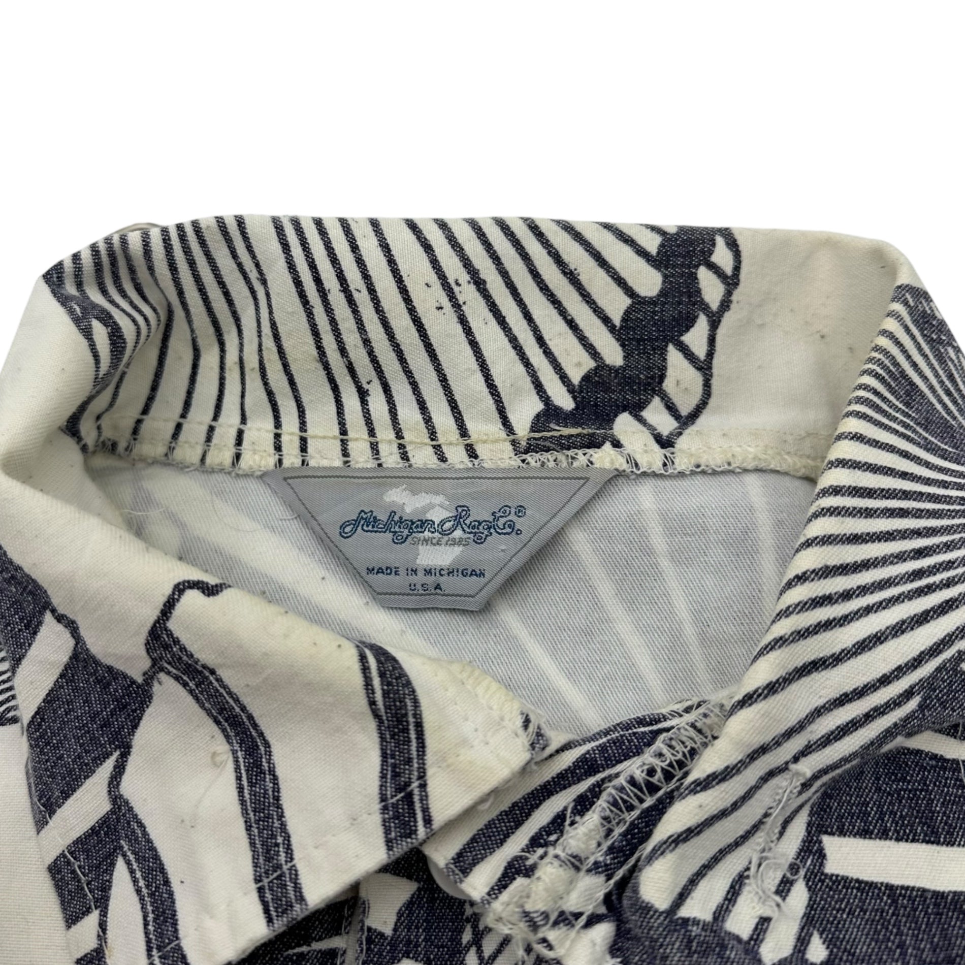 Michigan Rag(ミシガンラグ) 80's~90's USA made All-over print pullover jacket 総柄 プルオーバー ジャケット S/M ホワイト×ネイビー 80年代~90年代 ヴィンテージ USA製 アノラック