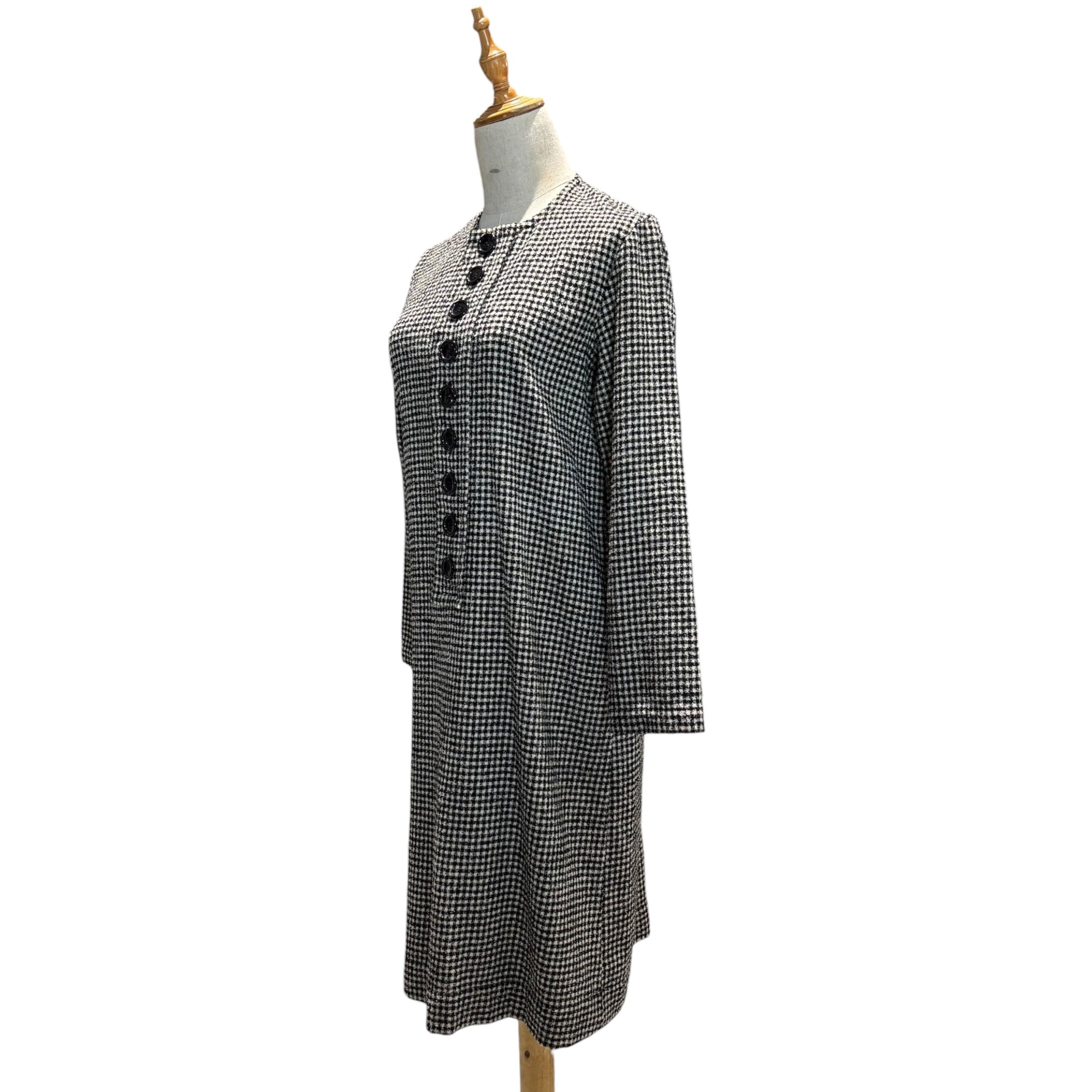 tricot COMME des GARCONS(トリココムデギャルソン) 12AW Fine check pattern Large buttons Wool and nylon One-piece dress チェック デカボタン ウール ナイロン 長袖 ワンピース TJ-O005 M ホワイト×ブラック AD2012