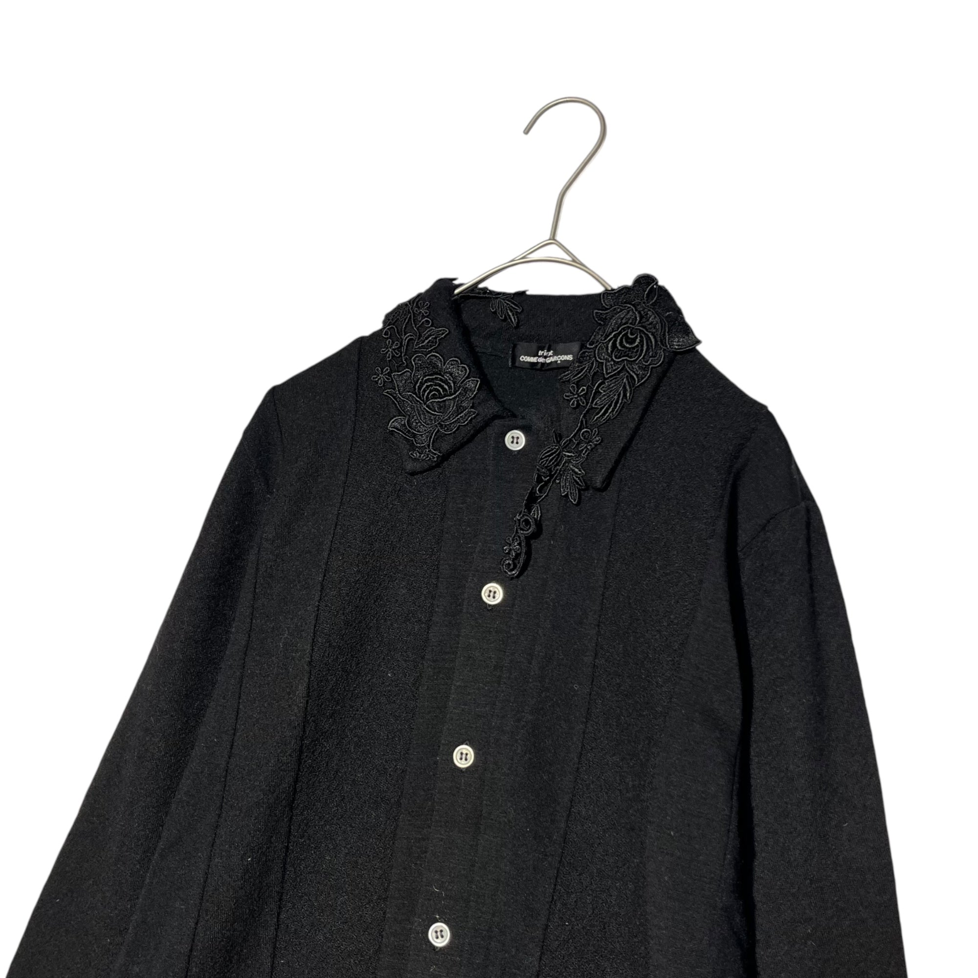 tricot COMME des GARCONS(トリココムデギャルソン) 02AW Flower lace collar knit striped shirt フラワー レース カラー ニット ストライプ シャツ TH-T023 表記無し(M程度) ブラック カーディガン AD2002