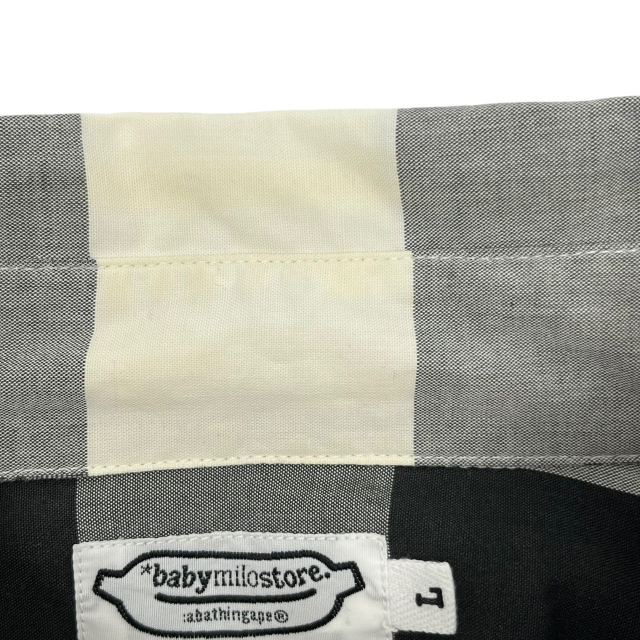 A BATHING APE(アベイシングエイプ) 00's baby milo logo check L/S shirt ベイビー マイロ チェック 長袖 シャツ L ブラック×ホワイト