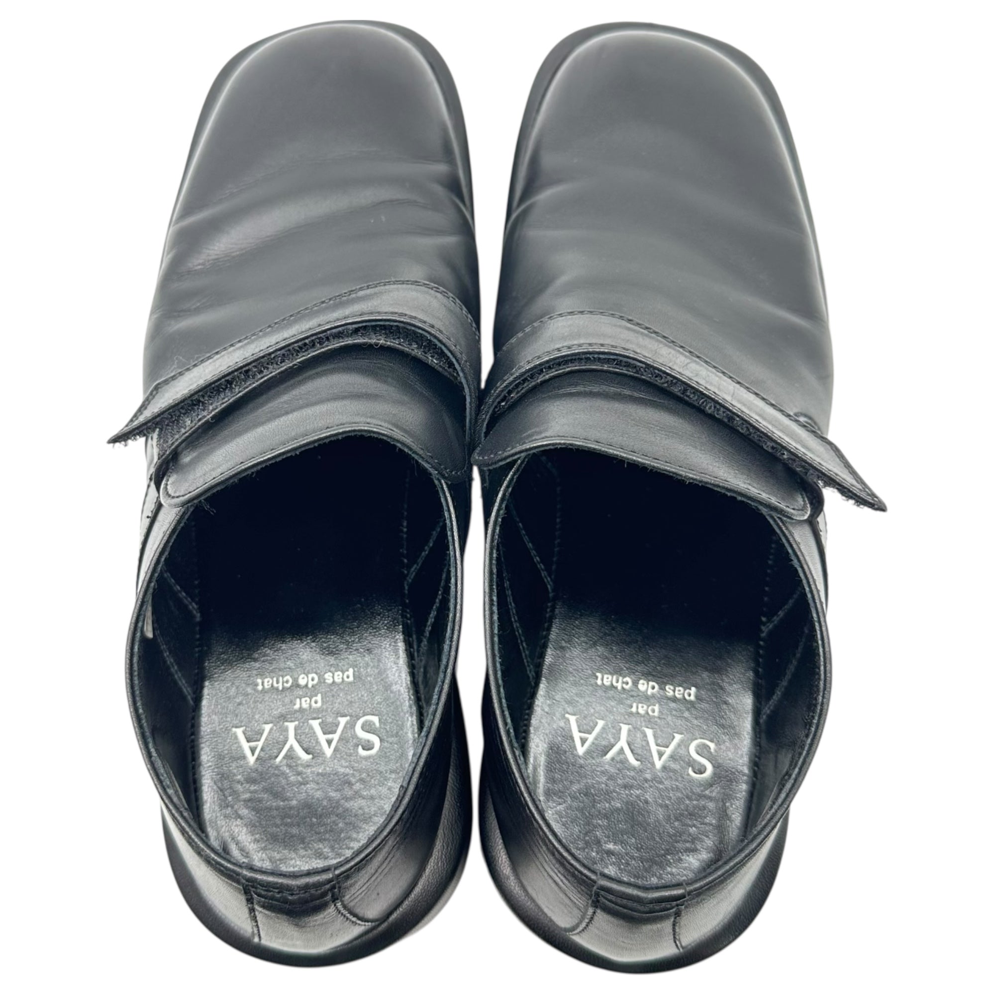 SAYA(サヤ) Velcro Leather Square Toe Shoes ベルクロ レザー スクエアトゥ シューズ 5427 24.5cm ブラック 革靴 ローファー