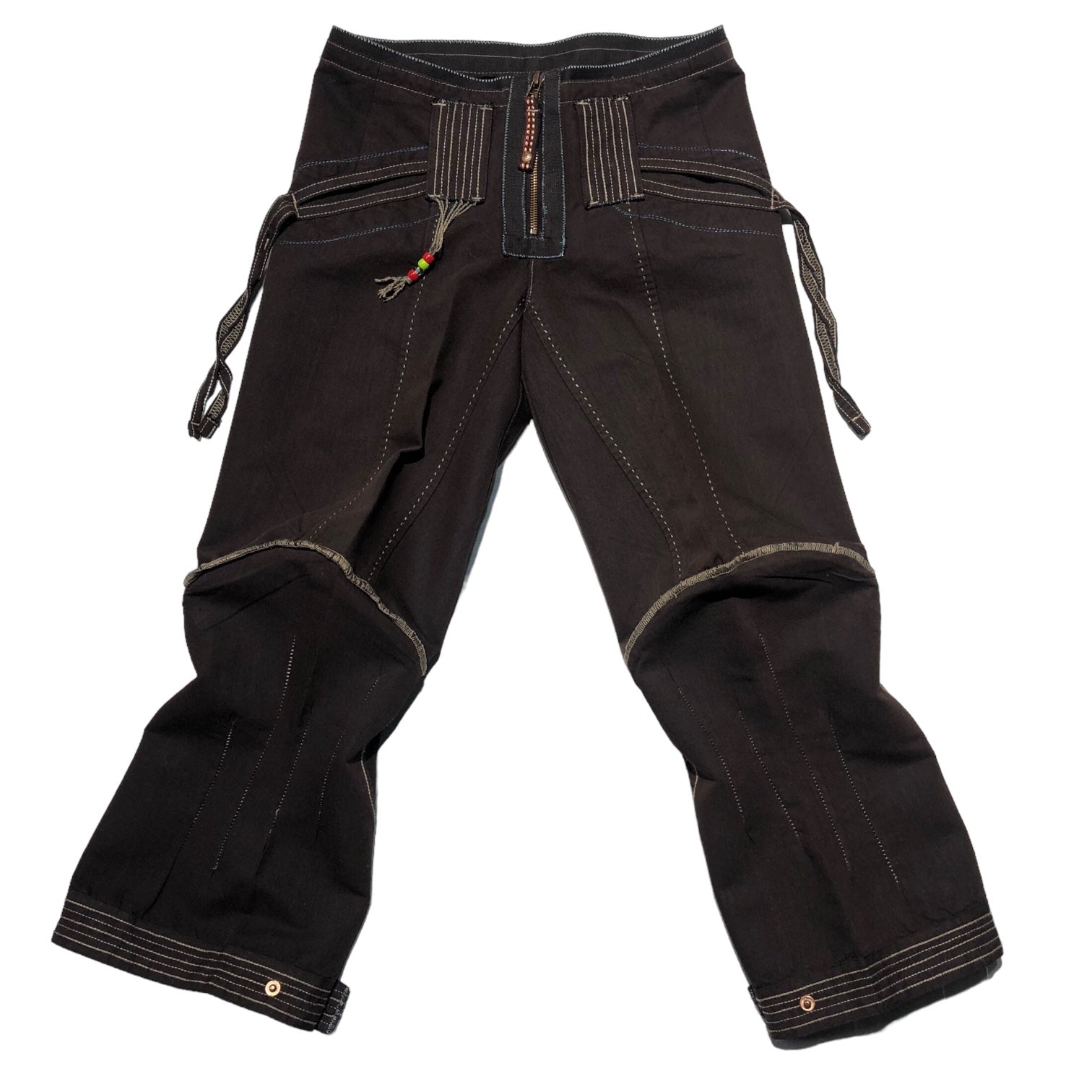 MARITHE FRANCOIS GIRBAUD(マリテフランソワジルボー) 00's Three-quarter length pants with draping gimmick 立体裁断 ギミック 7分丈 パンツ F7-1935 38(M程度) ブラウン Y2K ジップ