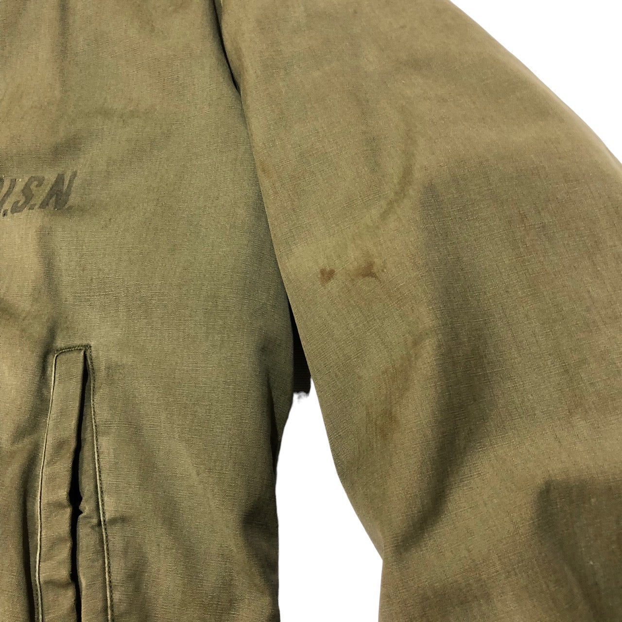 US NAVY(アメリカ海軍) 40s N-4 デッキジャケット/USN/ヴィンテージジャケット 表記無し(Mサイズ程度) オリーブ/カーキ M-41 大戦 WW2 TALONジップ