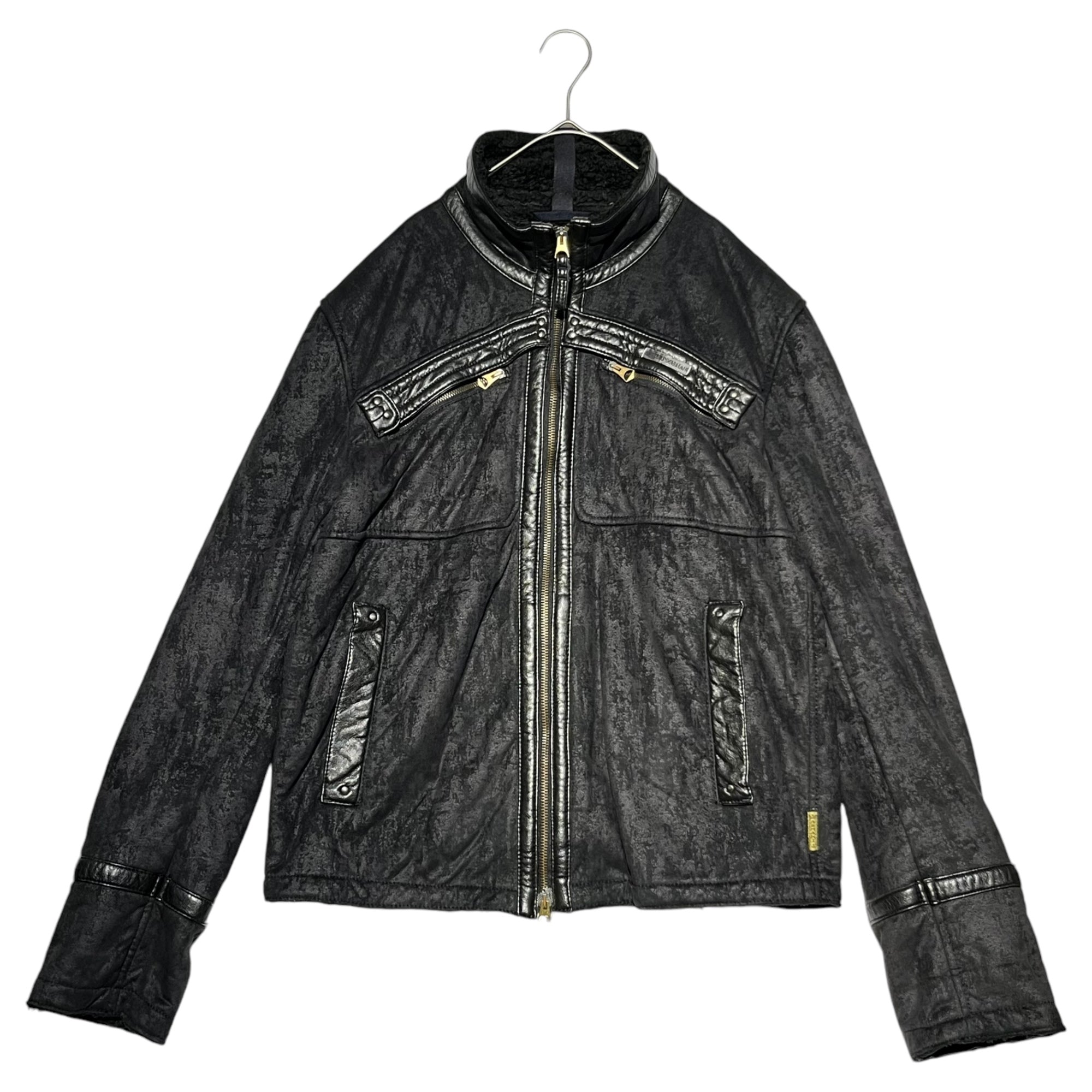 ARMANI JEANS(アルマーニジーンズ) 00's Eco leather pumping boa jacket エコ レザー パイピング ボア ジャケット 44(SM程度) ブラック Y2K