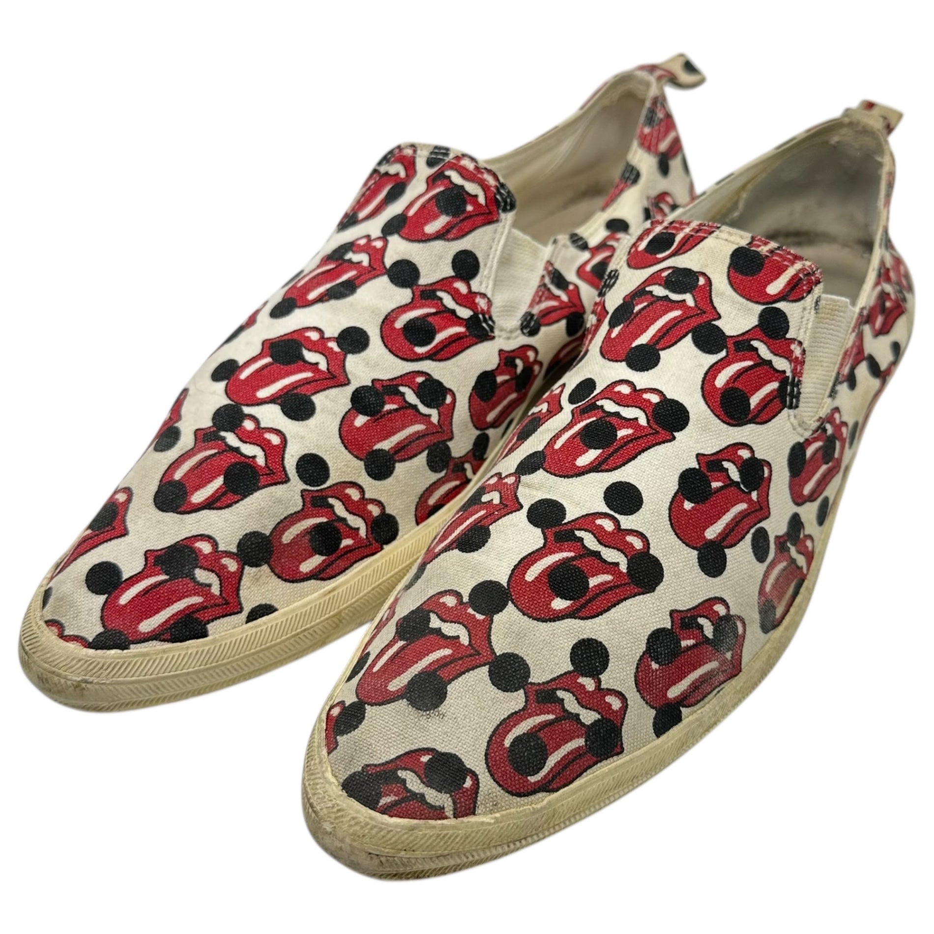 COMME des GARCONS HOMME PLUS(コムデギャルソンオムプリュス) 06SS Rolling Stones Lips & Tongue Print Slip-Ons ローリング ストーンズ リップ&タン プリント スリッポン JQ25A1 27.0cm ブラック×レッド スニーカー コラボ