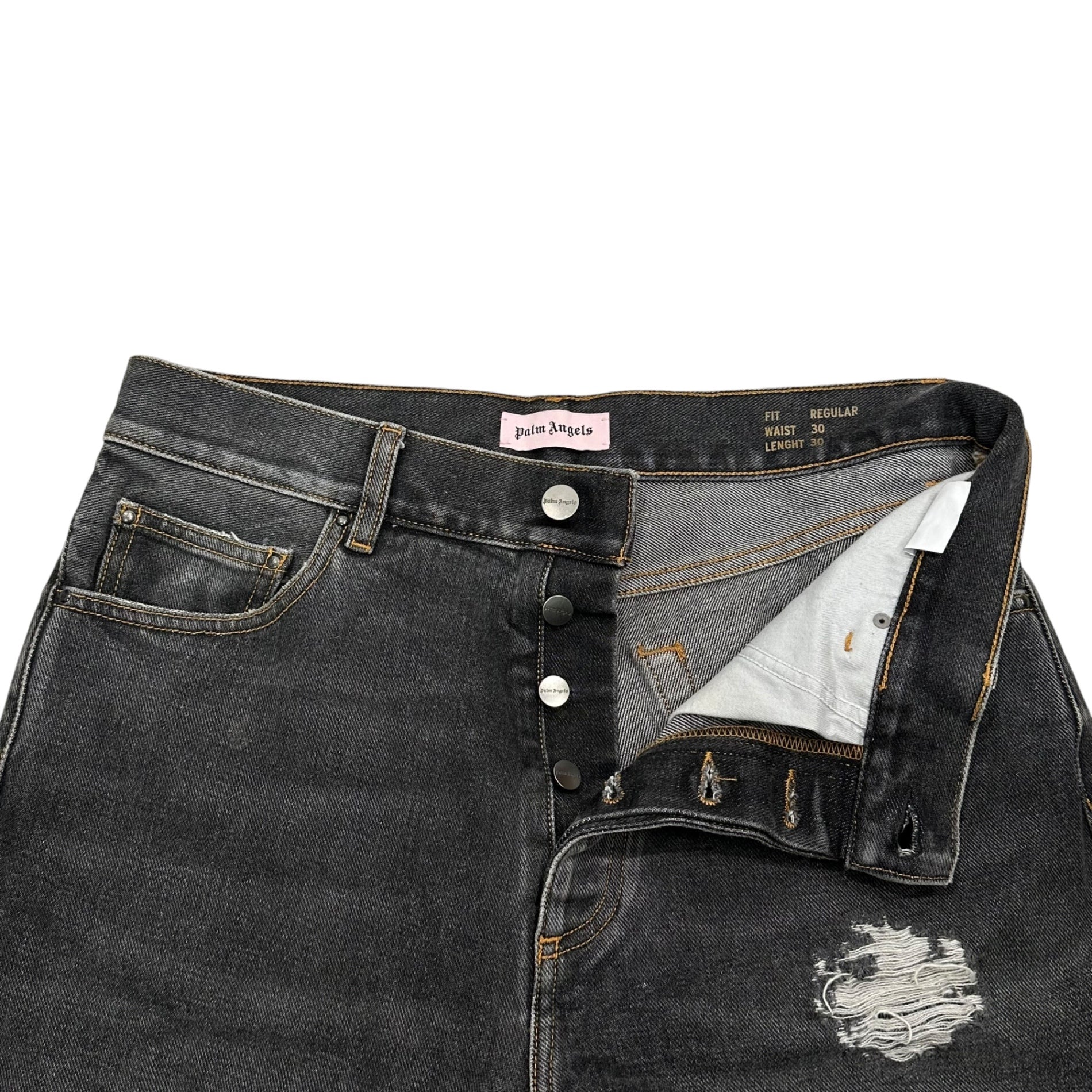 Palm Angels(パームエンジェルス) Crash Skinny Jeans クラッシュ スキニー ジーンズ PMCE001S17 30 ブラック ダメージ加工 デニム パンツ