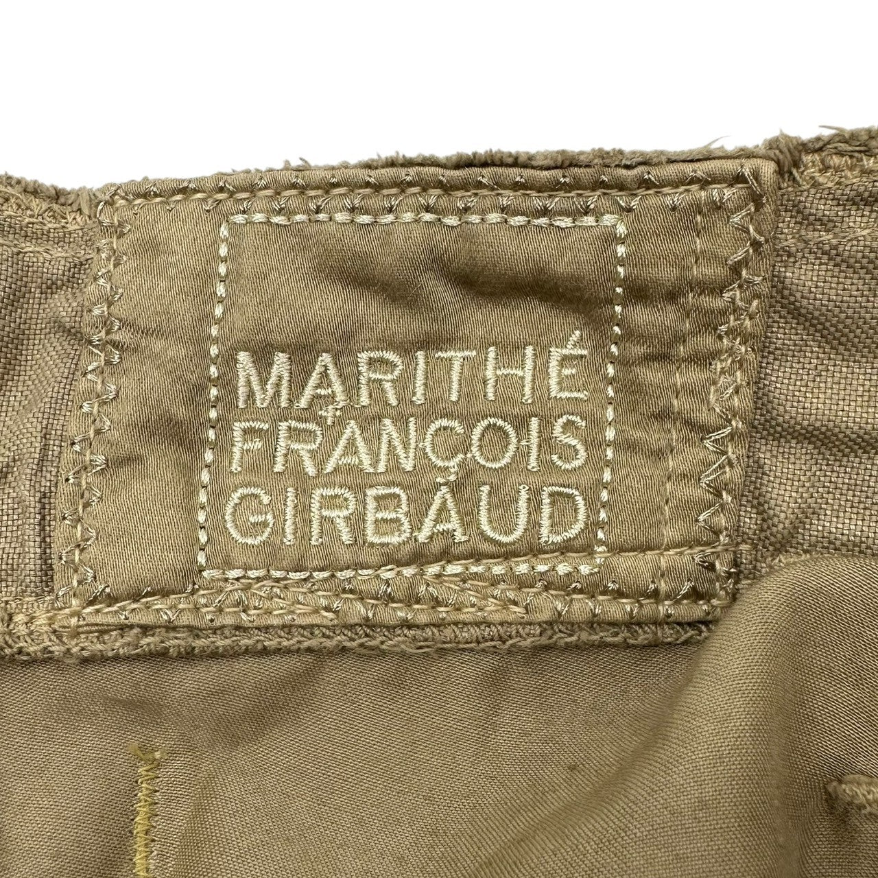 MARITHE FRANCOIS GIRBAUD(マリテフランソワジルボー) 00's Back Ruffle Lace-up C/L Gimmick Pant バック フリル レースアップ コットン リネン ギミック パンツ F5-2098 SS ベージュ Y2K