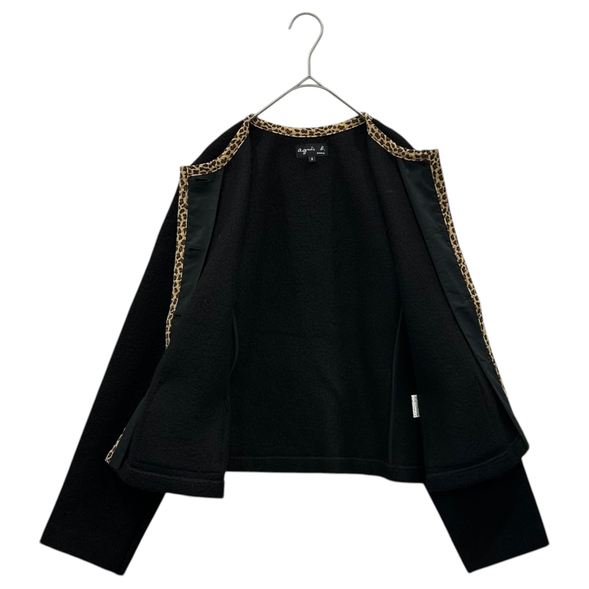 agnes b.(アニエスベー) Leopard Wool Collarless Jacket レオパード ウール ノーカラー ジャケット G648JW63 3(L程度) ブラック