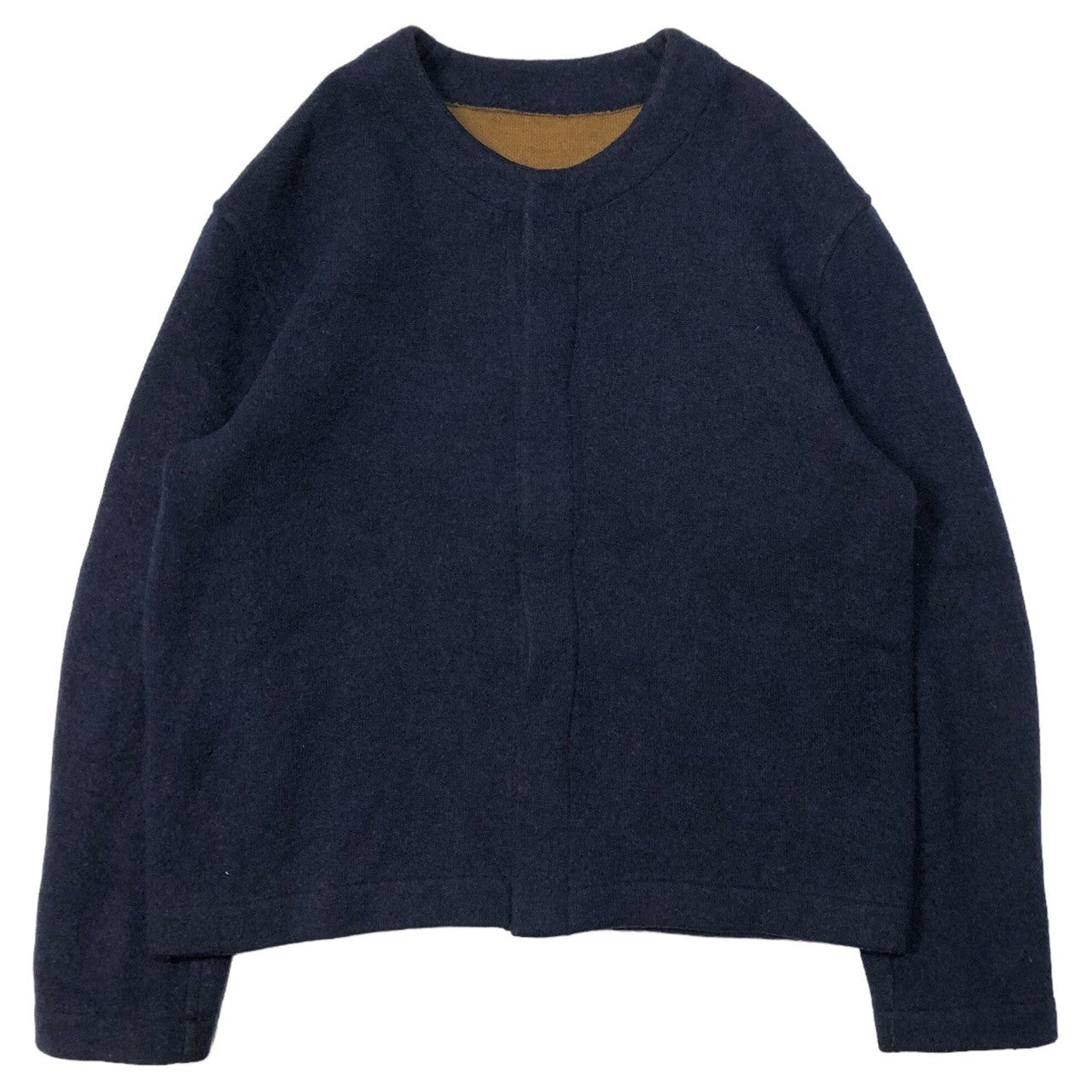SUNSEA(サンシー) snap button knit jacket スナップボタン ニット ジャケット ネイビー×ブラウン 右肩ホツレ(穴)有