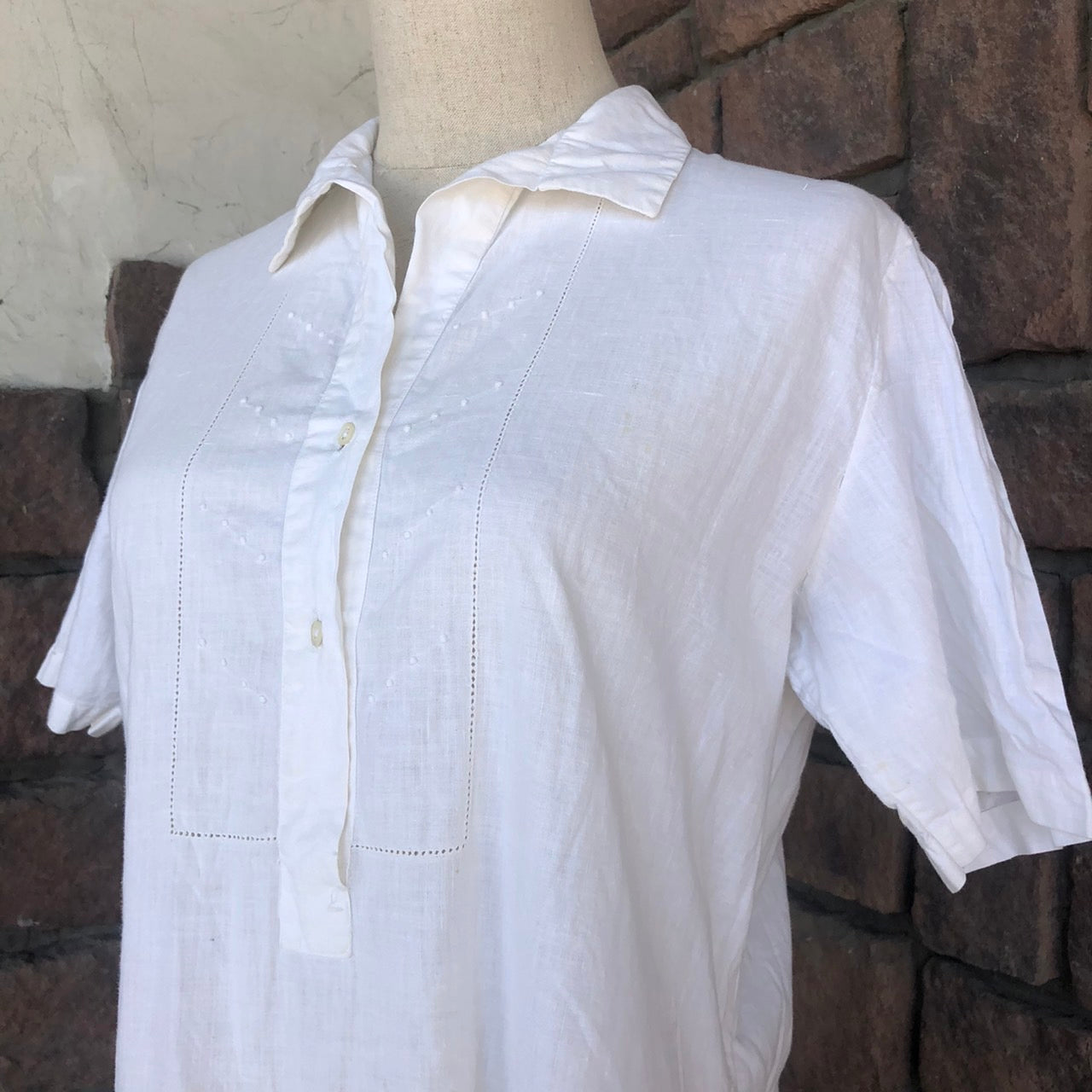 Euro Vintage(ヨーロッパヴィンテージ) Tsunagi_ 半袖シャツワンピース 表記なし(Lサイズ程度) ホワイト