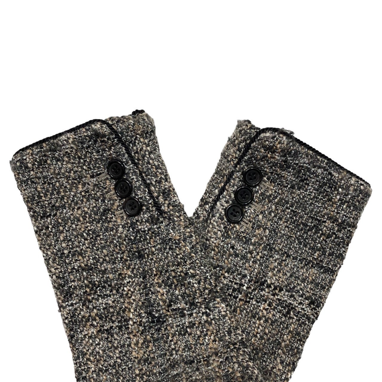 Y's(ワイズ) 01AW ノーカラー ウール ツイード ジャケット YV-J79-141 36(S程度) ブラウン×グリーン×ブラック Bxclusive