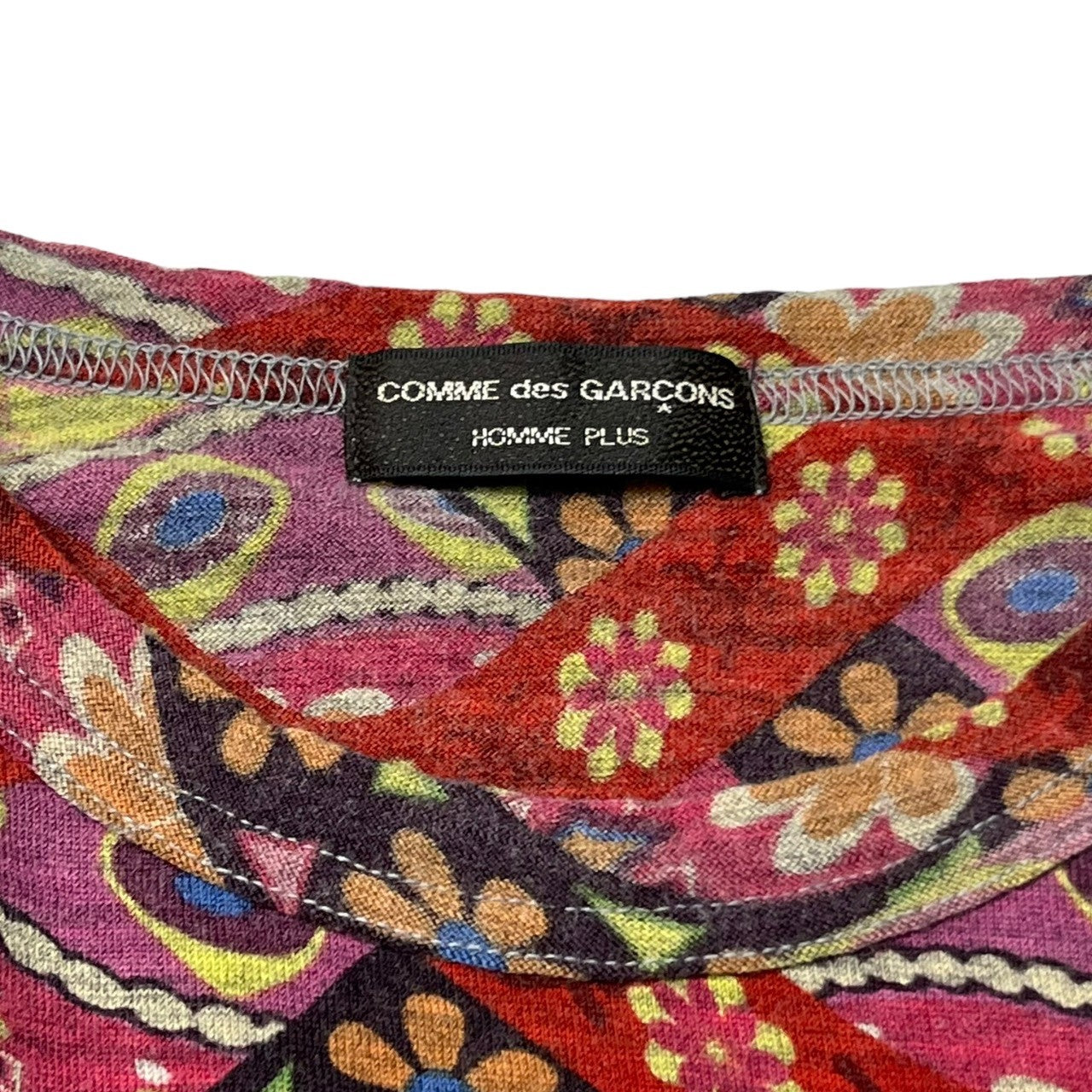 COMME des GARCONS HOMME PLUS(コムデギャルソンオムプリュス) 01AW Flower pattern wool cut and sew フラワー パターン ウール 長袖 カットソー Tシャツ PC-T025 表記無し(M~L程度) ピンク×レッド AD2001