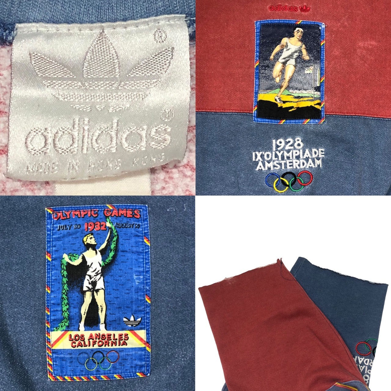 adidas(アディダス) 80's 1928 IX olympiade Amsterdam sweatshirt ロサンゼルスオリンピック アムステルダム スウェットシャツ 80年代 ヴィンテージ SIZE表記消え(XL程度) ブルー×レッド 袖切りっぱなしカスタム品