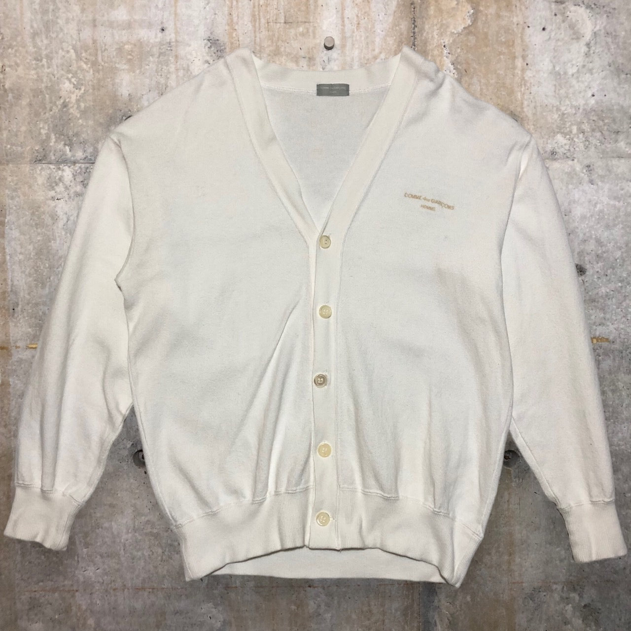 COMME des GARCONS HOMME(コムデギャルソンオム) 80's One-point logo embroidered cotton cardigan/ワンポイントロゴ刺繍コットンカーディガン/80年代/ヴィンテージ/川久保玲/本人期 HT-110030 SIZE FREE(M~L程度) ホワイト AD1989