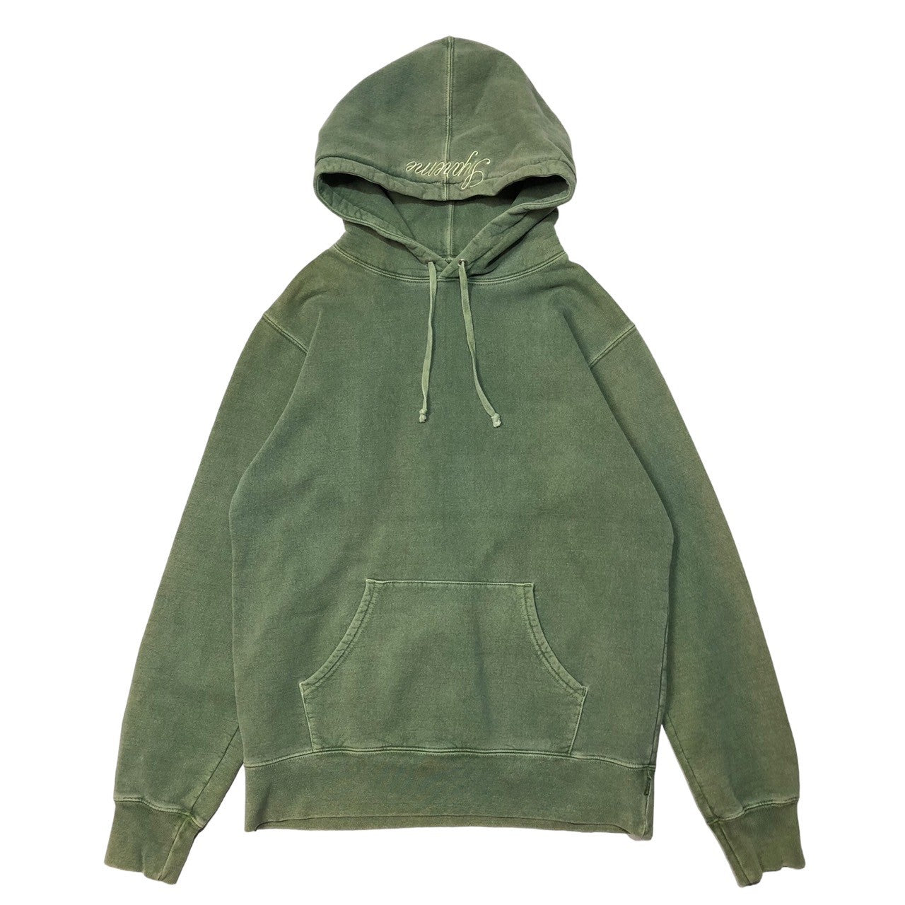 SUPREME(シュプリーム) 14AW OVERDYED HOODIE オーバーダイ加工 スクリプトロゴ刺繍 スウェット パーカー フーディ SIZE S グリーン