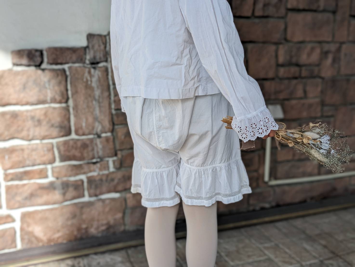Euro Vintage(ヨーロッパヴィンテージ) Rain drops_10'~20's french cotton drawers shorts/フレンチコットンドロワーズハーフパンツ 表記なし(Sサイズ程度) ホワイト