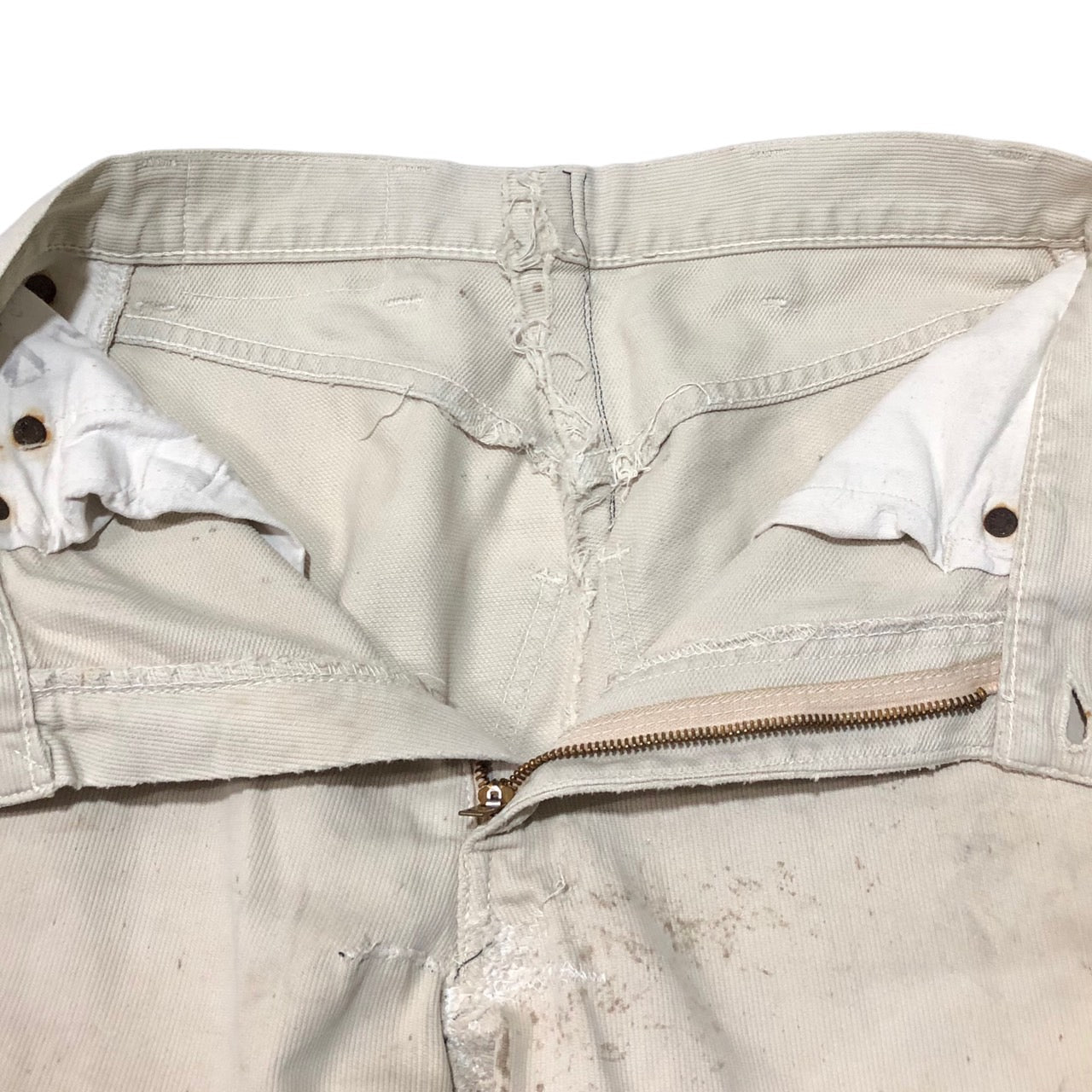 Levi's(リーバイス) 60's コットンパンツ/ホワイトデニムパンツ/ピケパンツ 表記無し(W29程度) ホワイト TALONジップ/裏ボタン無地刻印/シングルステッチ/BIGE/Vステッチ/均等V/60年代