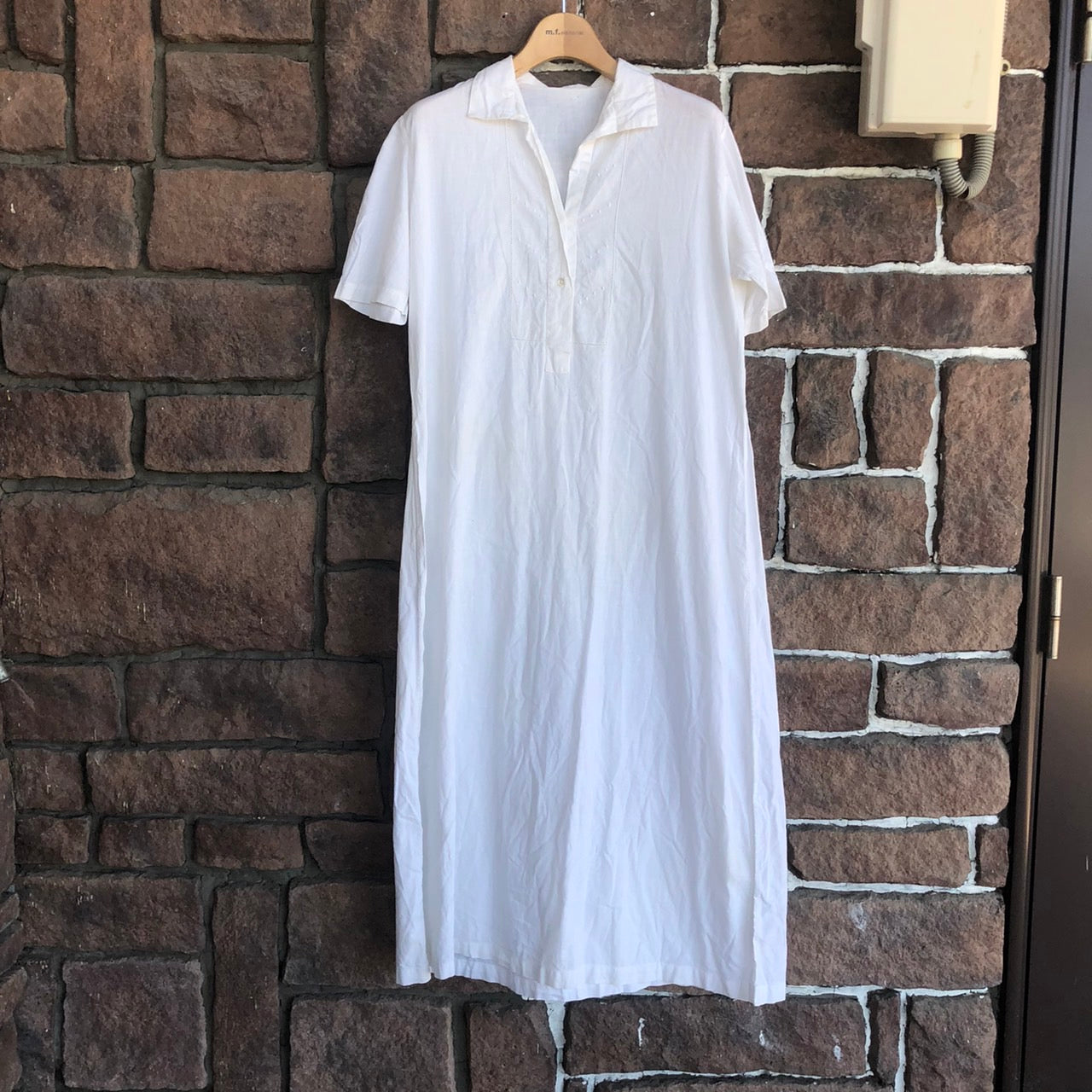 Euro Vintage(ヨーロッパヴィンテージ) Tsunagi_ 半袖シャツワンピース 表記なし(Lサイズ程度) ホワイト