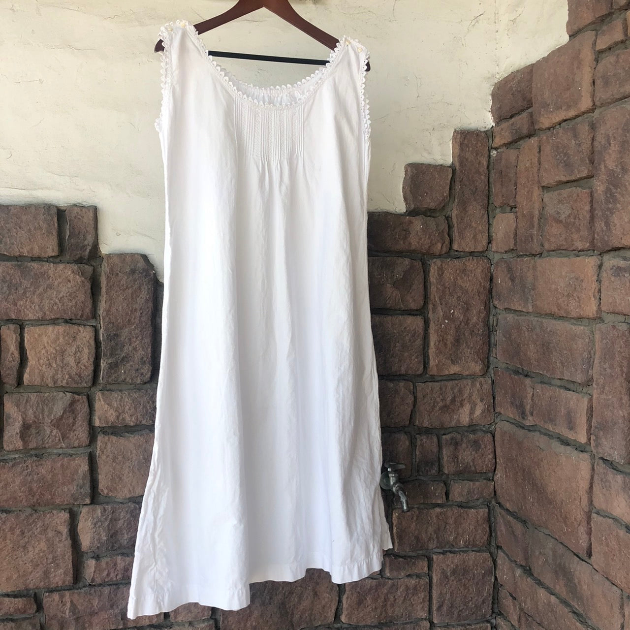 Euro Vintage(ヨーロッパヴィンテージ) Harmony_肩ボタンフレンチノースリーブワンピース 表記なし(Lサイズ程度) ホワイト