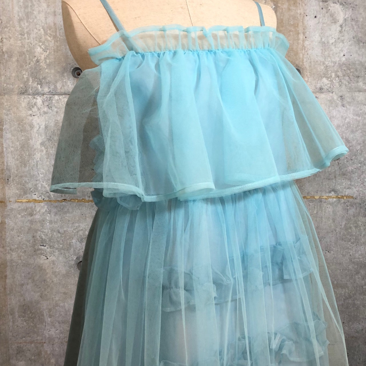 CEREAL(シリアル) 23SS JERRYFISH DRESS/ジェリーフィッシュ/フリルチュールキャミソールティアードワンピース c23105 FREE サックスブルー 完売品