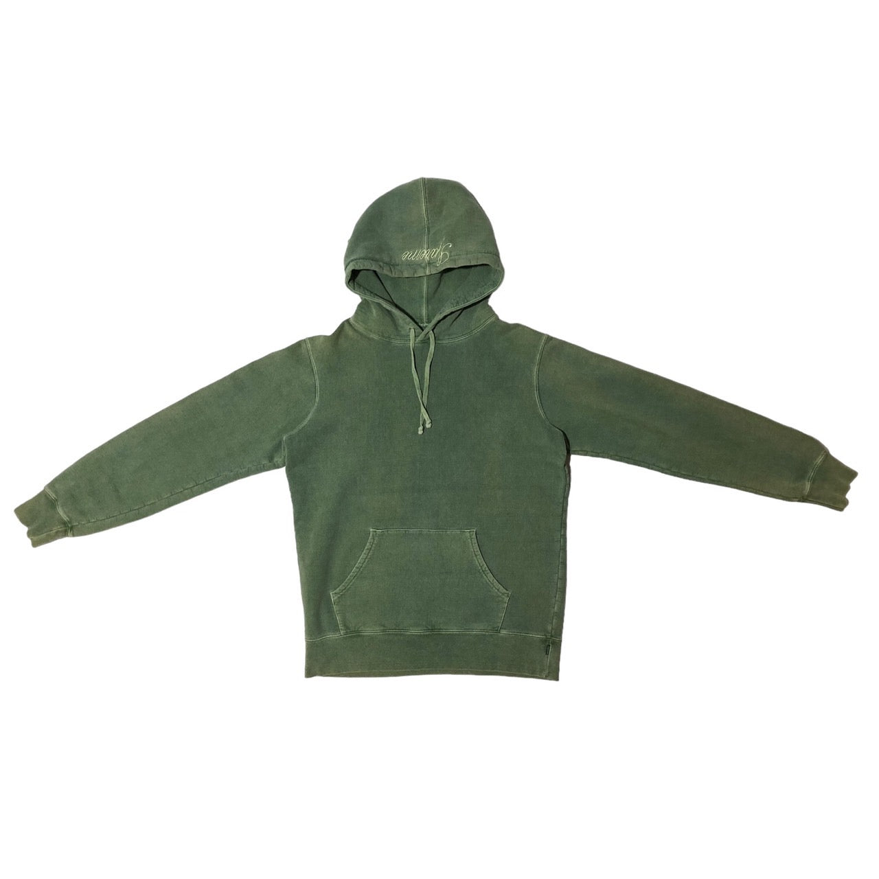 SUPREME(シュプリーム) 14AW OVERDYED HOODIE オーバーダイ加工 スクリプトロゴ刺繍 スウェット パーカー フーディ SIZE S グリーン