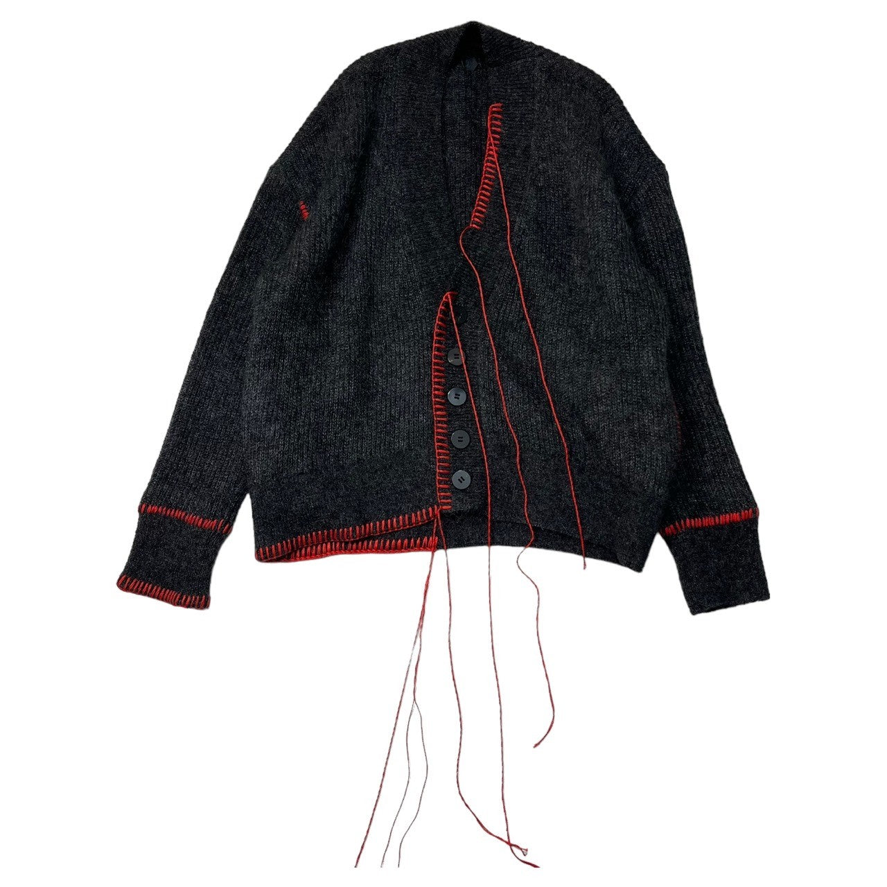 OUAT(オーユーエーティー) MOHAIR OFFICE CARDIGAN モヘア カーディガン ステッチ 0007025CD 2(M程度) グレー×レッド