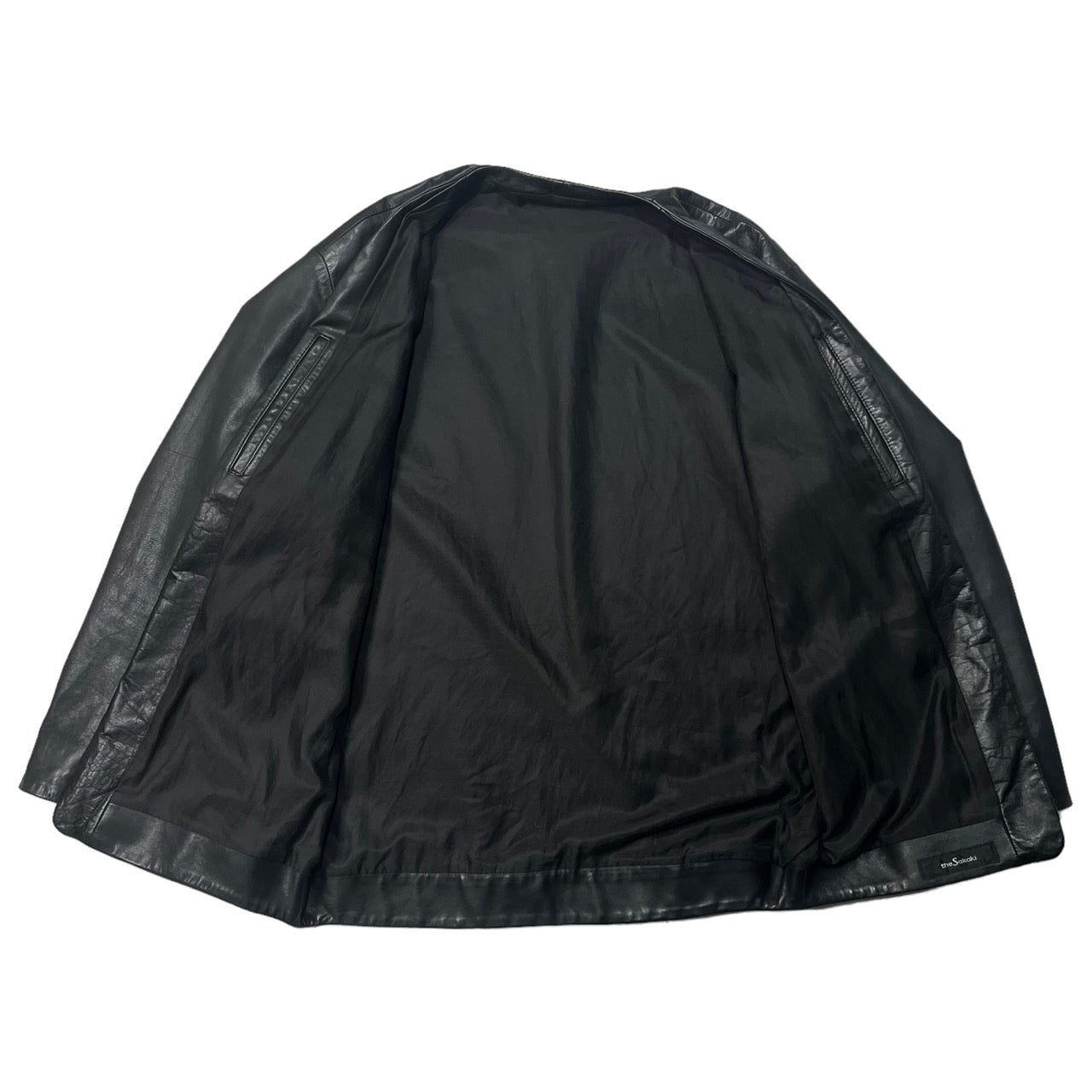 the Sakaki(ザサカキ) All leather stadium jacket remake haori jacket/オールレザースタジャン リメイク 羽織 ジャケット SIZE M ブラック 廃版ブランド 羽織リメイク 1点モノ稀少品